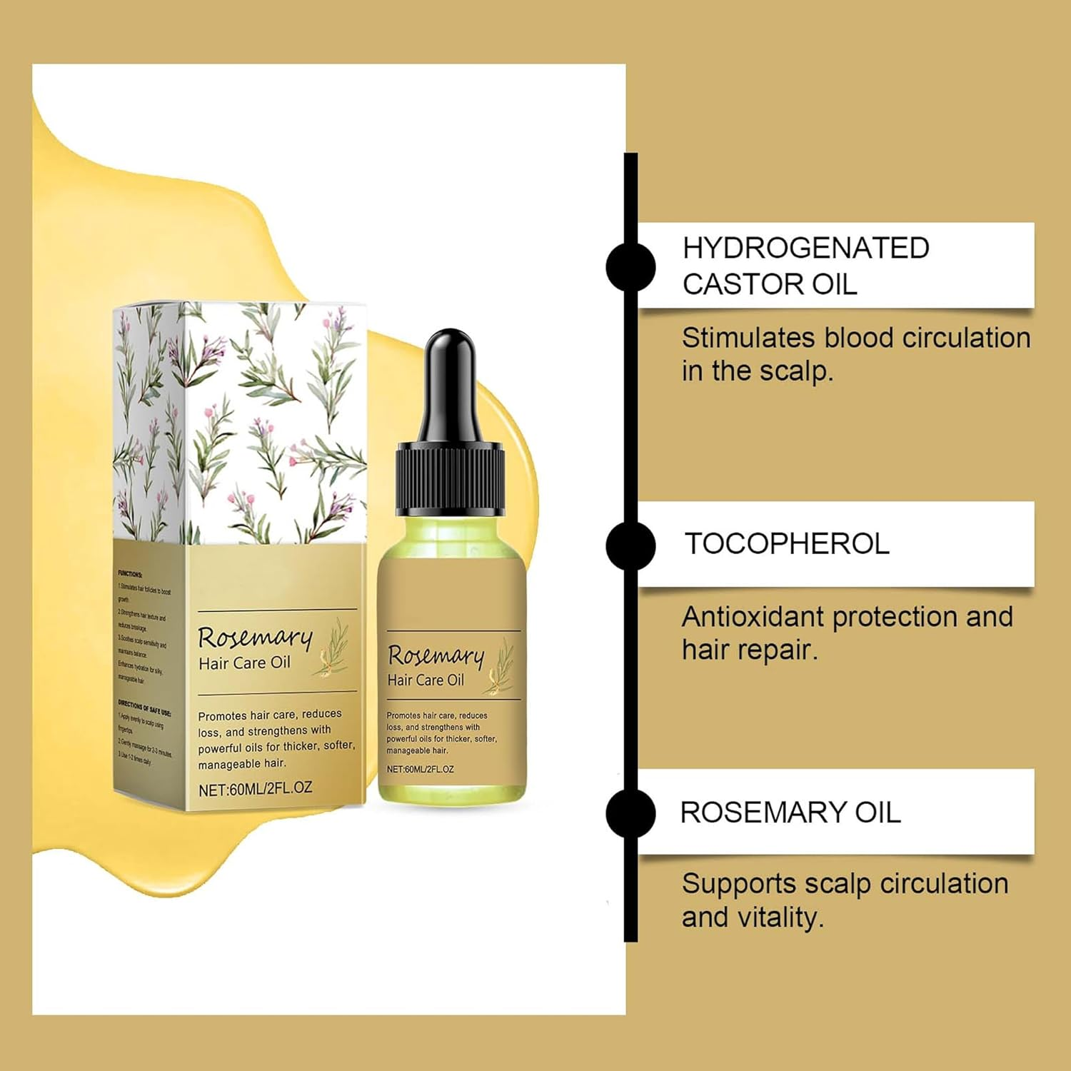 Hair Oil 60Ml Rosemary Hair Essential Oil, Rosemary Oilfrizzy & Damaged Hair | Frizz Control, Split End Treatment & Scalp Nourishment image number 5