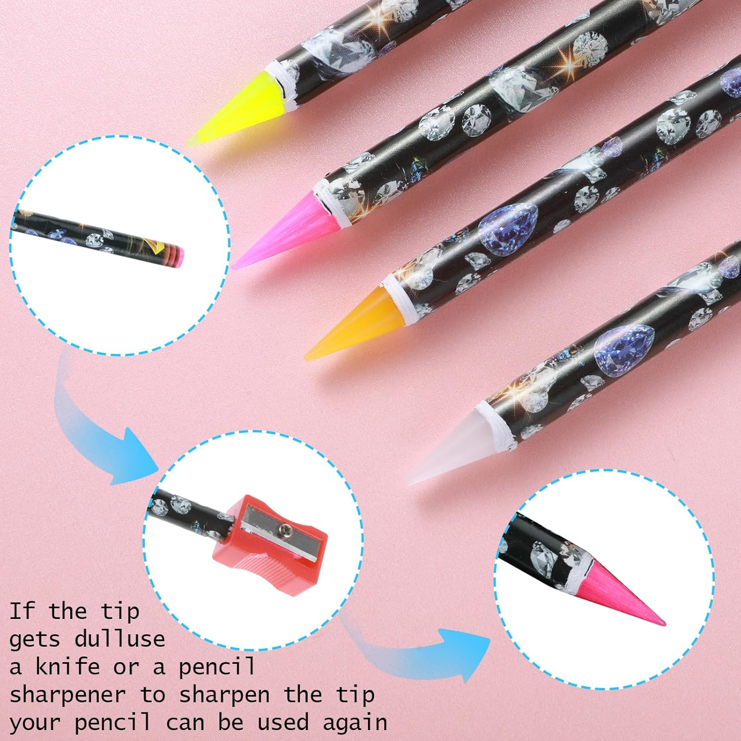 4 Pack Rhinestone Picker Tool, Self Adhesive Wax Pencil for Rhinestones, Rhinestone Pen Gem Picker Tool with Pencil Sharpener Nail Dotting Tool for Nail Art DIY Painting image number 2