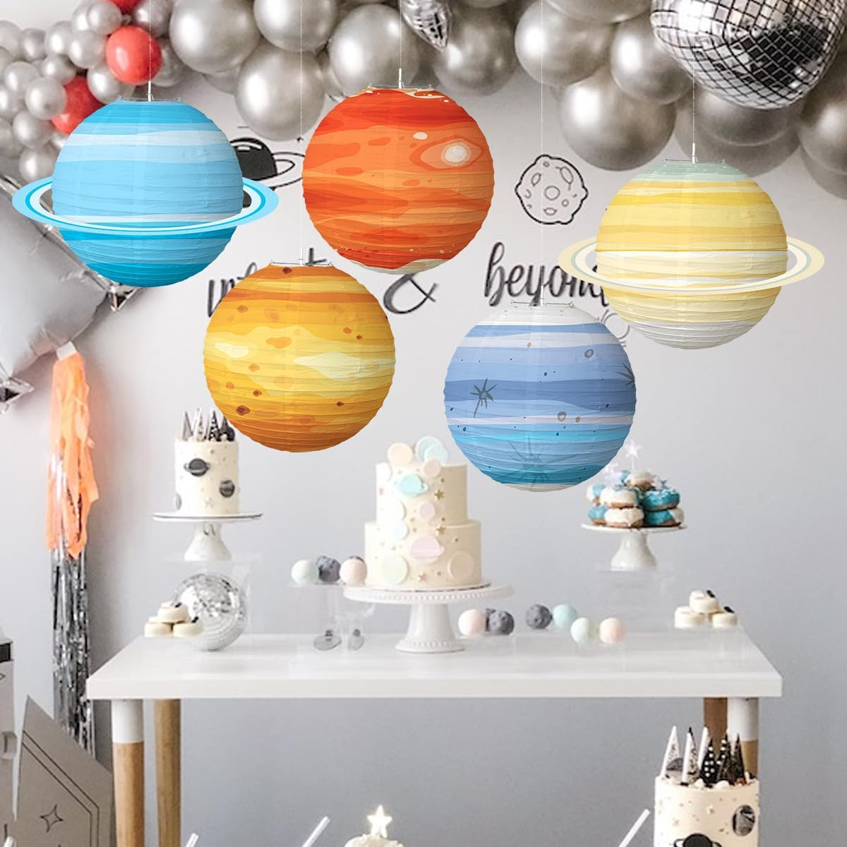 Pack of 8 Planet Paper Lanterns, Space Themed Lanterns, Hanging Planet Lanterns, Solar System, Paper Lanterns for Classroom, Science, Birthday, Patry Decorations, Multicoloured image number 4