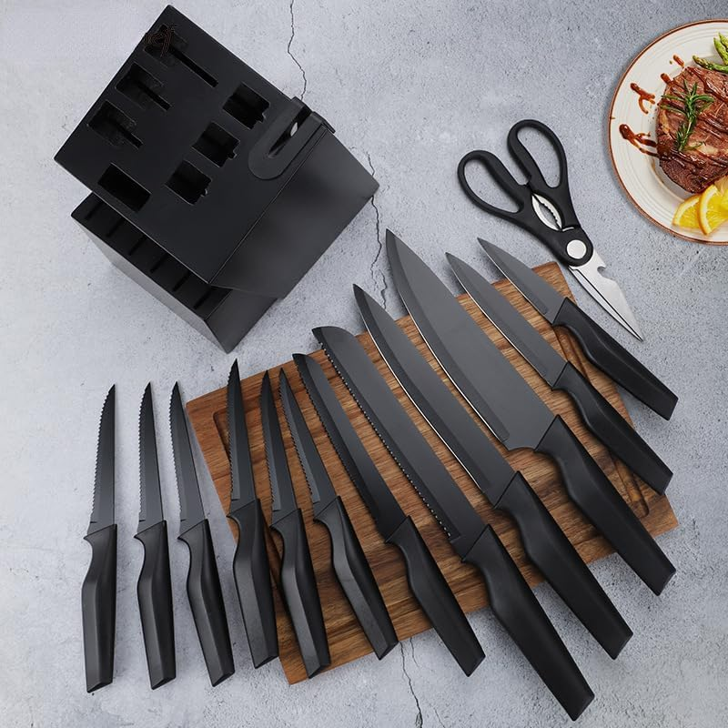 Homodoskey Knife Sets for Kitchen with Block Self Sharpening, 14 Pcs Kitchen Knife Set, Ultra Sharp Chef Knife Set for Kitchen, Dishwasher Safe, High Carbon Stainless Steel Knife Block Set image number 2