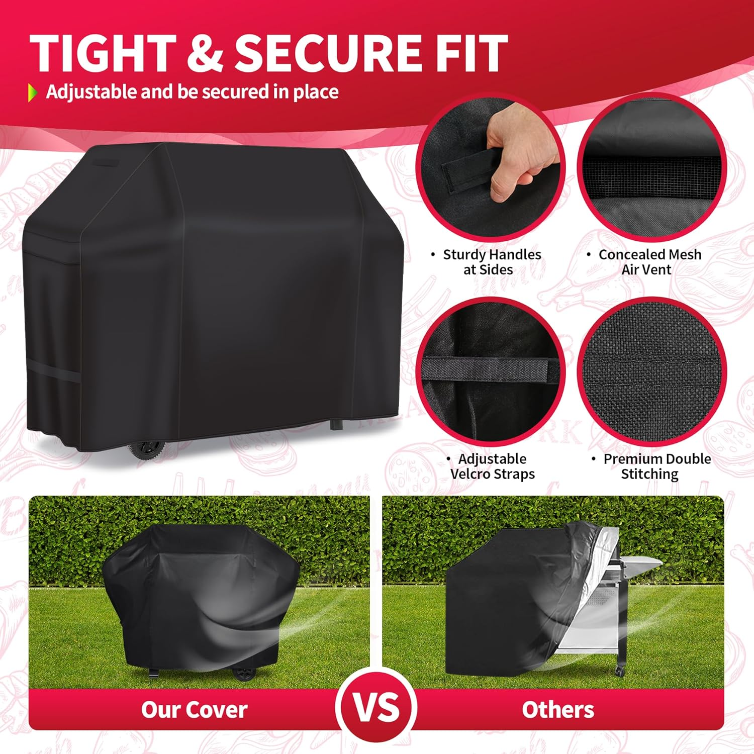 NEXCOVER Upgraded Grill Cover, 65 Inch Waterproof BBQ Cover, Large 600D Heavy Duty Gas Grill Cover, Fade Resistant, Weather Resistant, Rip Resistant Barbecue Cover image number 2