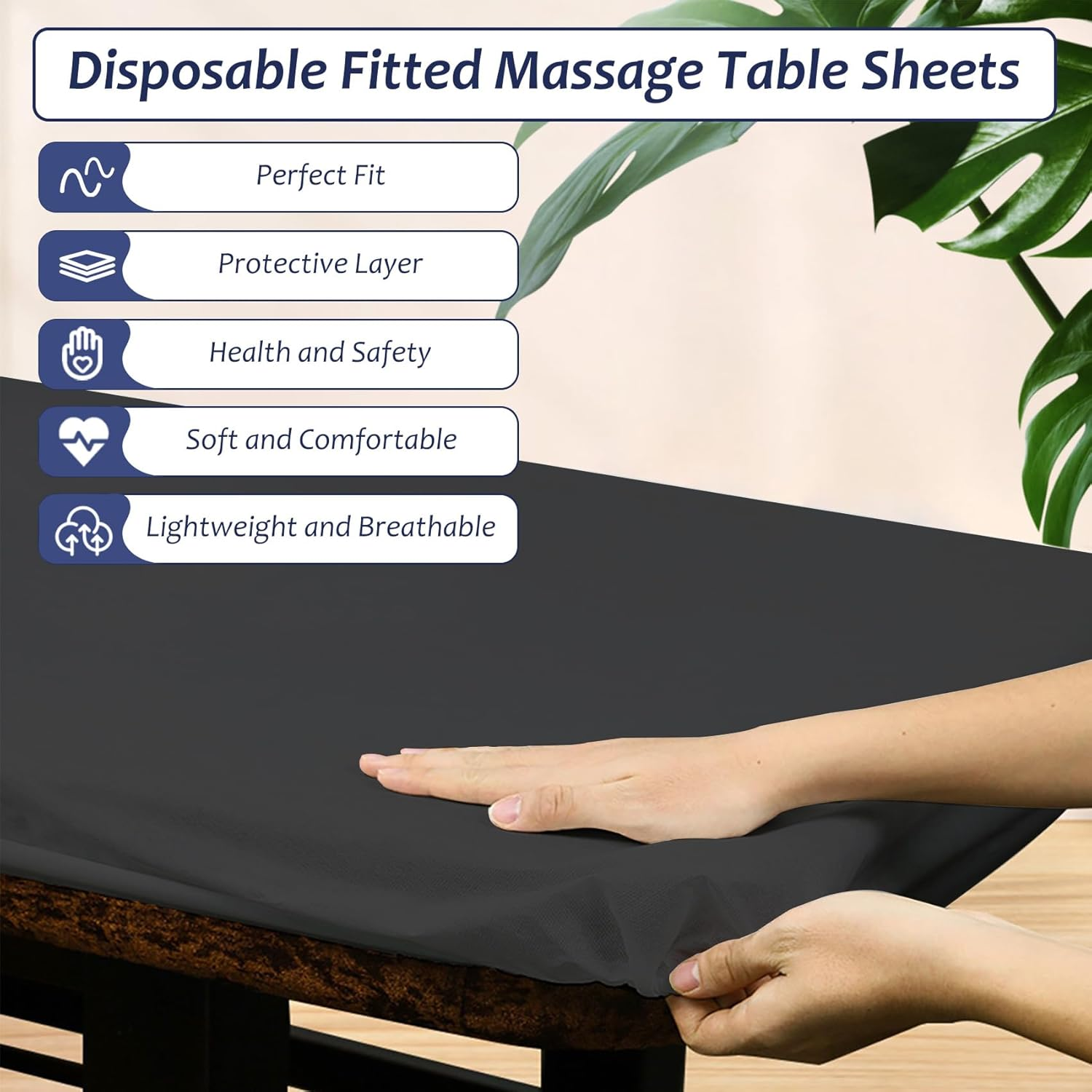20PCS Disposable Fitted Massage Table Sheets, Heavy Duty Elastic Disposable Bed Cover, Breathable Disposable Fitted Sheets for Spa Black Non Woven Fabric 36 X 85 Inch image number 3