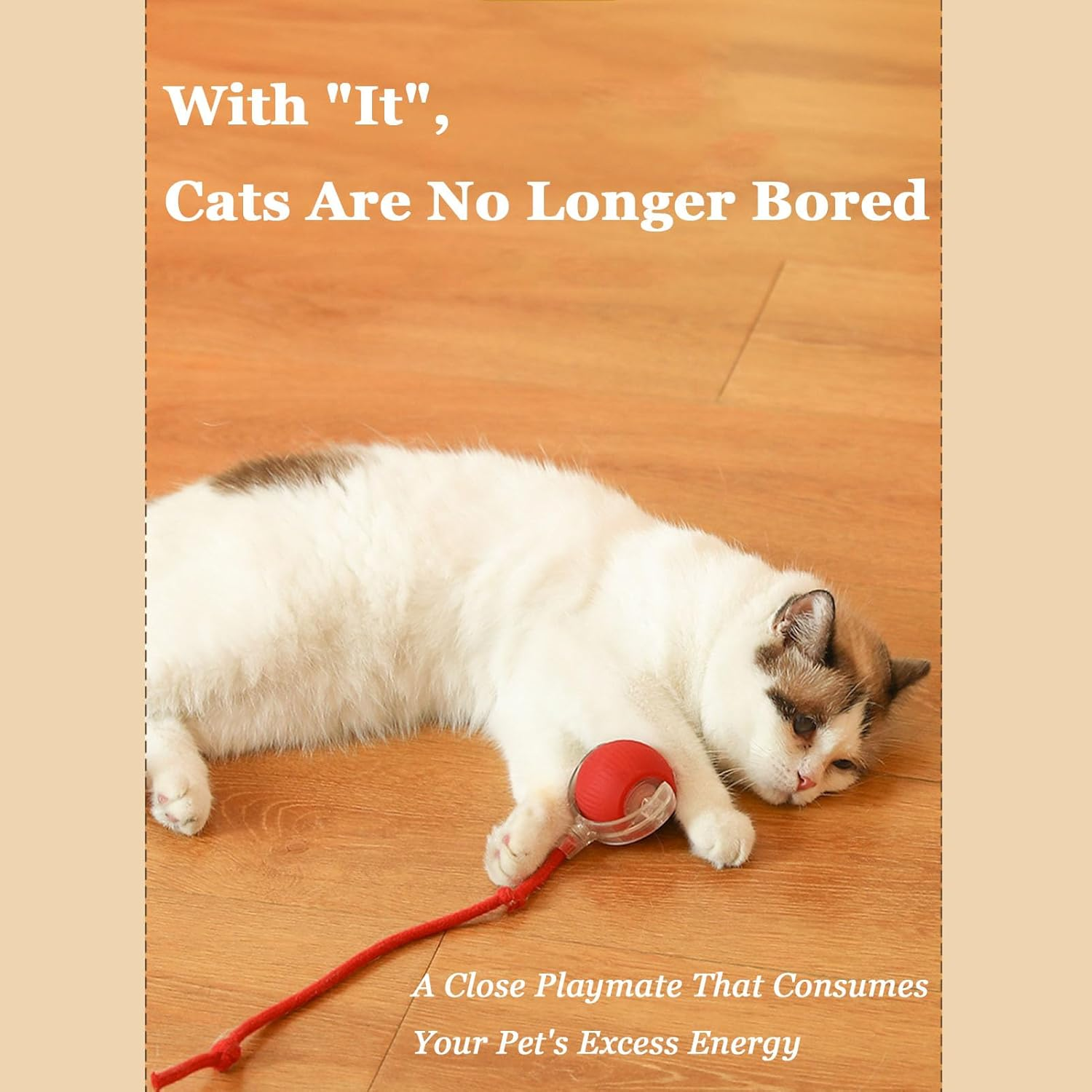 Tiny Fetch Cat Toys, Smart Interactive Toys for Cats, Automatic Rolling Cat Toy Ball, Cat Toys for Indoor Cats, Obstacle Avoidance ＆ Quiet Long Tail Cat Toy for Bored Kitty, Adult Cats (Red) - Red image number 4