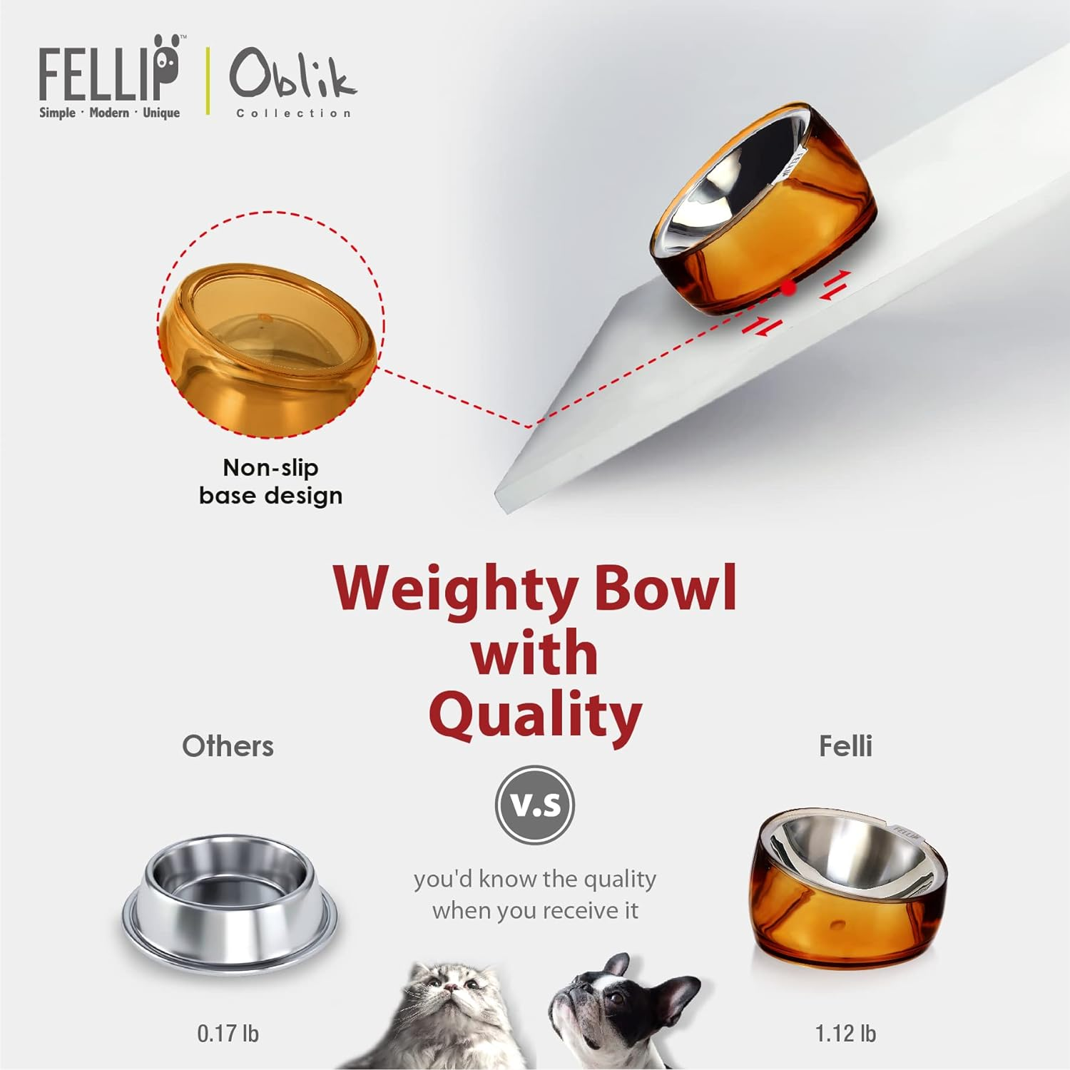 Felli Pet Whisker Stress Friendly Raised Angled Cat Wet Food Bowl Stainless Steel Shallow Dish Tilted, anti Vomit, Slanted Feeding Plate Metal Elevated Acrylic Flat Faced Dog (0.5 Cups, Gold) image number 6