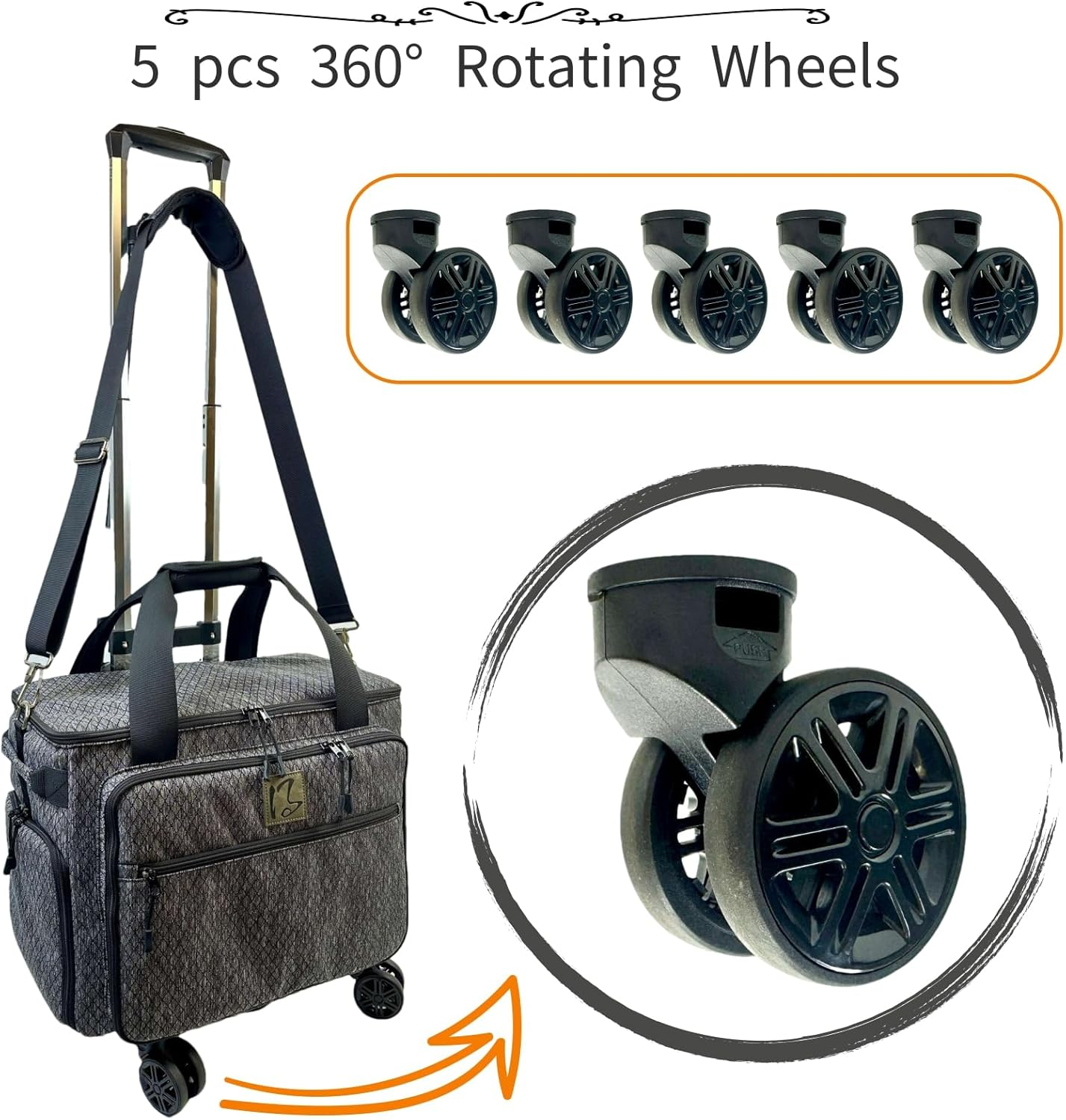 Baltfrist Rolling Makeup Bag with 4 Removable Bags，Rolling Makeup Case with 5Pcs 360&deg;Rotating Wheels,Makeup Artist Travel Bag with Brushes Storage Section，Black Diamond Grid image number 2