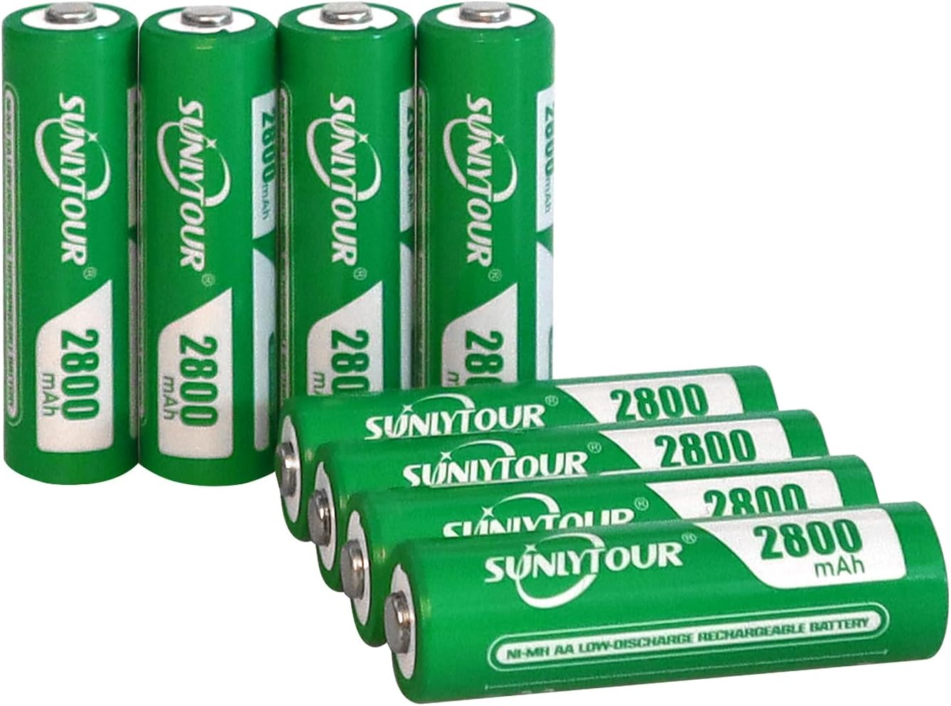 2800 Mah Ni-Mh AA Battery with Charger, SUNLYTOUR Pack of 8 2800 Mah AA NI-MH Batteries with 8 Slots AAA AA Charger, Charge up to 1200 Cycles image number 3