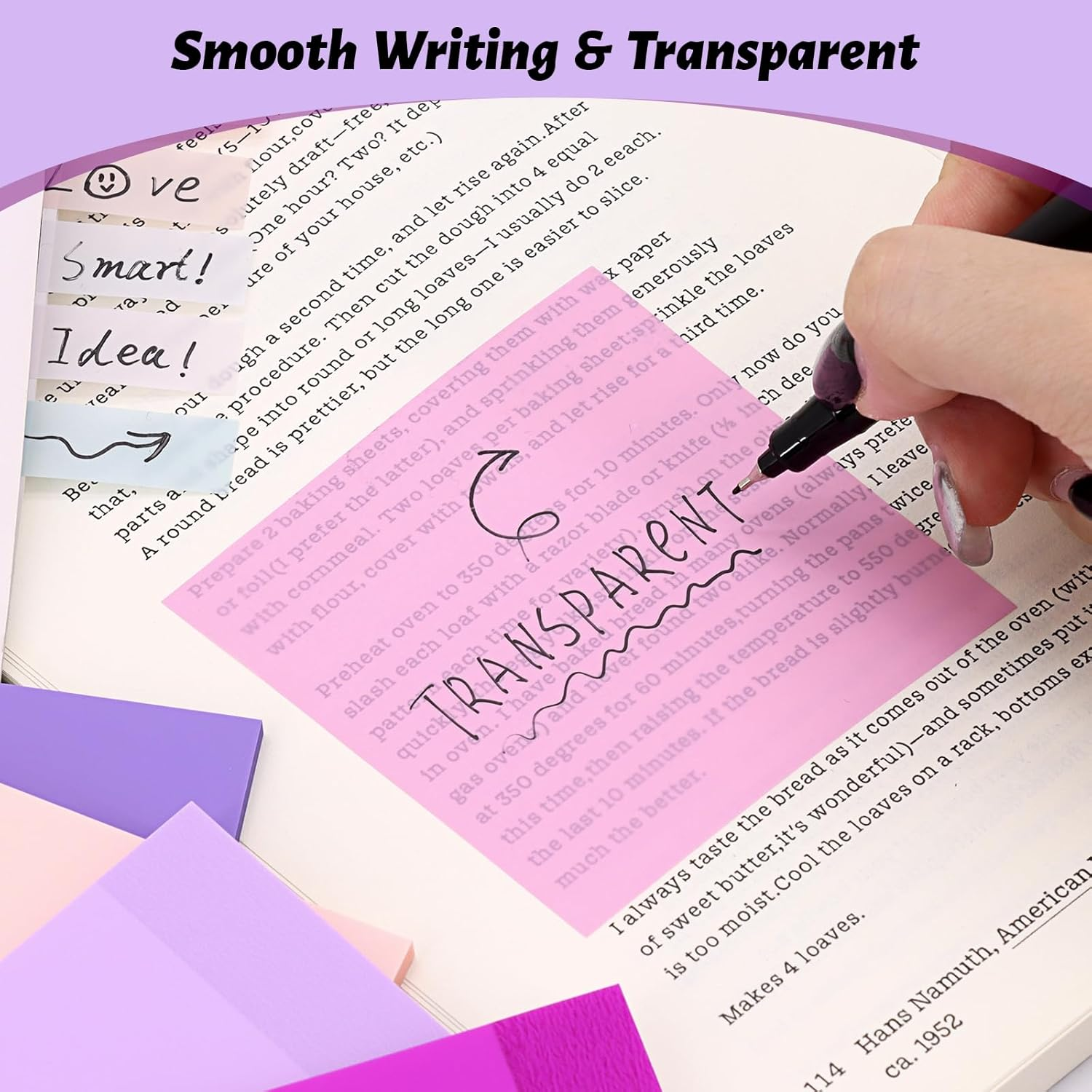 &lrm;SYMDROMIA Transparent Sticky Notes, 3"X3" Clear Post Translucent Sticky Notes with See through Self-Adhesive Sticky Pads for Office School College Supplies, 800 Sheets Lavender Purple image number 6