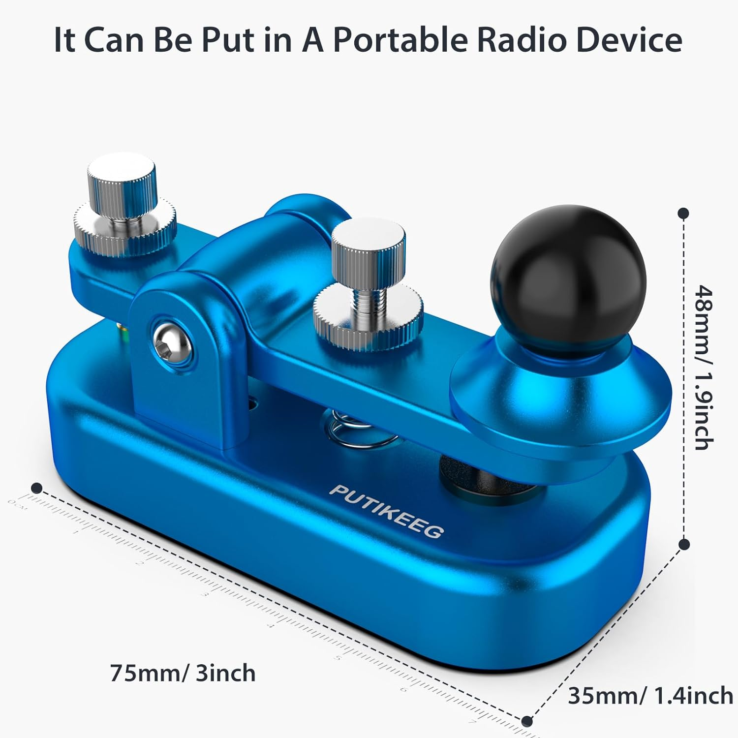 PUTIKEEG Mini Classical Morse Code Key - CW Morse Code Keys Automatic Morse Aluminum Alloy Radio Ham Send Telegram Morse Code Key with Silicone Anti-Slip Foot Pads - Peacock Blue image number 4