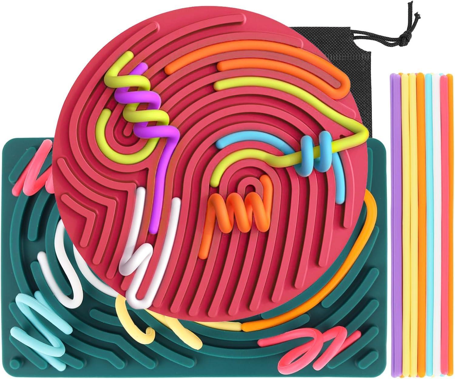 2Pcs Fidget Sensory Activity Board with 20 Strings, Silicone Fidget Toy for ADHD, Autism, Stress Relief, Educational Learning Toy for Kids 3+ and Adults image number 6