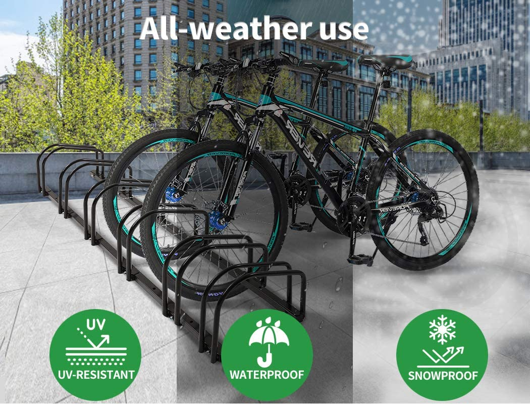 6 Bike Stand Outdoor Bicycle Floor Parking Rack Indoor for Garage Storage,Fits 16Inch 18Inch 20Inch 24Inch 26Inch 27.5Inch 29Inch Kids Mountain Bicycle Speed Cycling City Bikes Wheel,Black image number 3