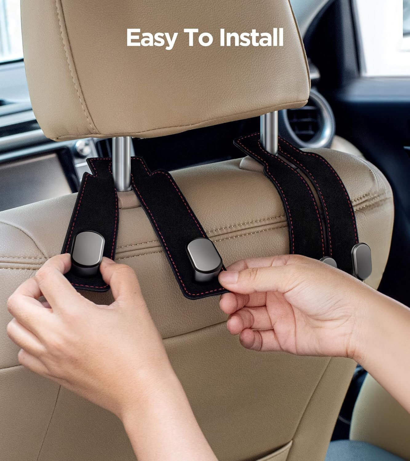 Car Headrest Hooks for Seat Back Storage, Purses and Bags - Leather,(Color Reference Image Display) image number 3