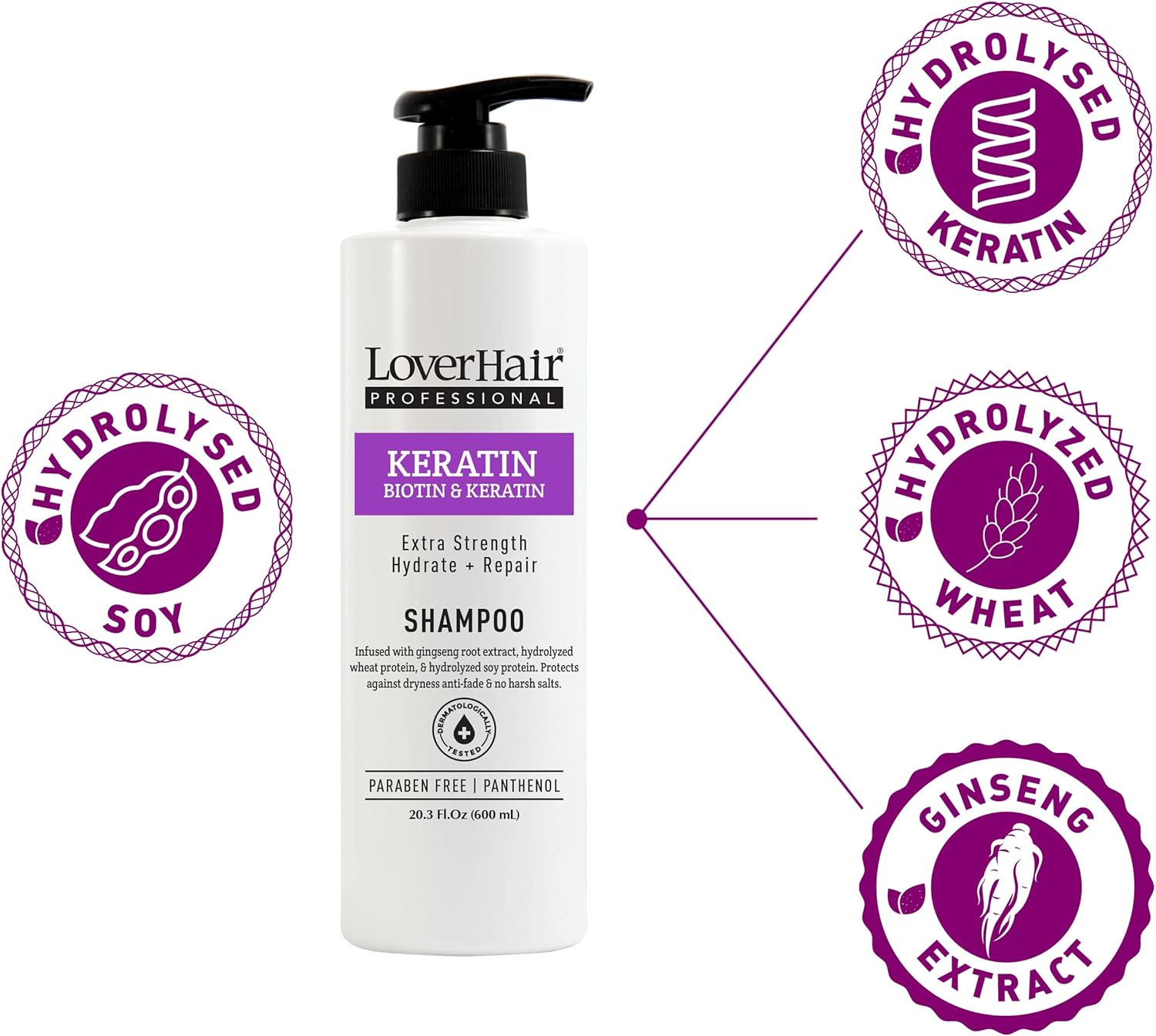 Loverhair Professional Keratin Biotin Shampoo, Extra Strength Hydrate + Repair, 20.3 Fl Oz, Pack of 2