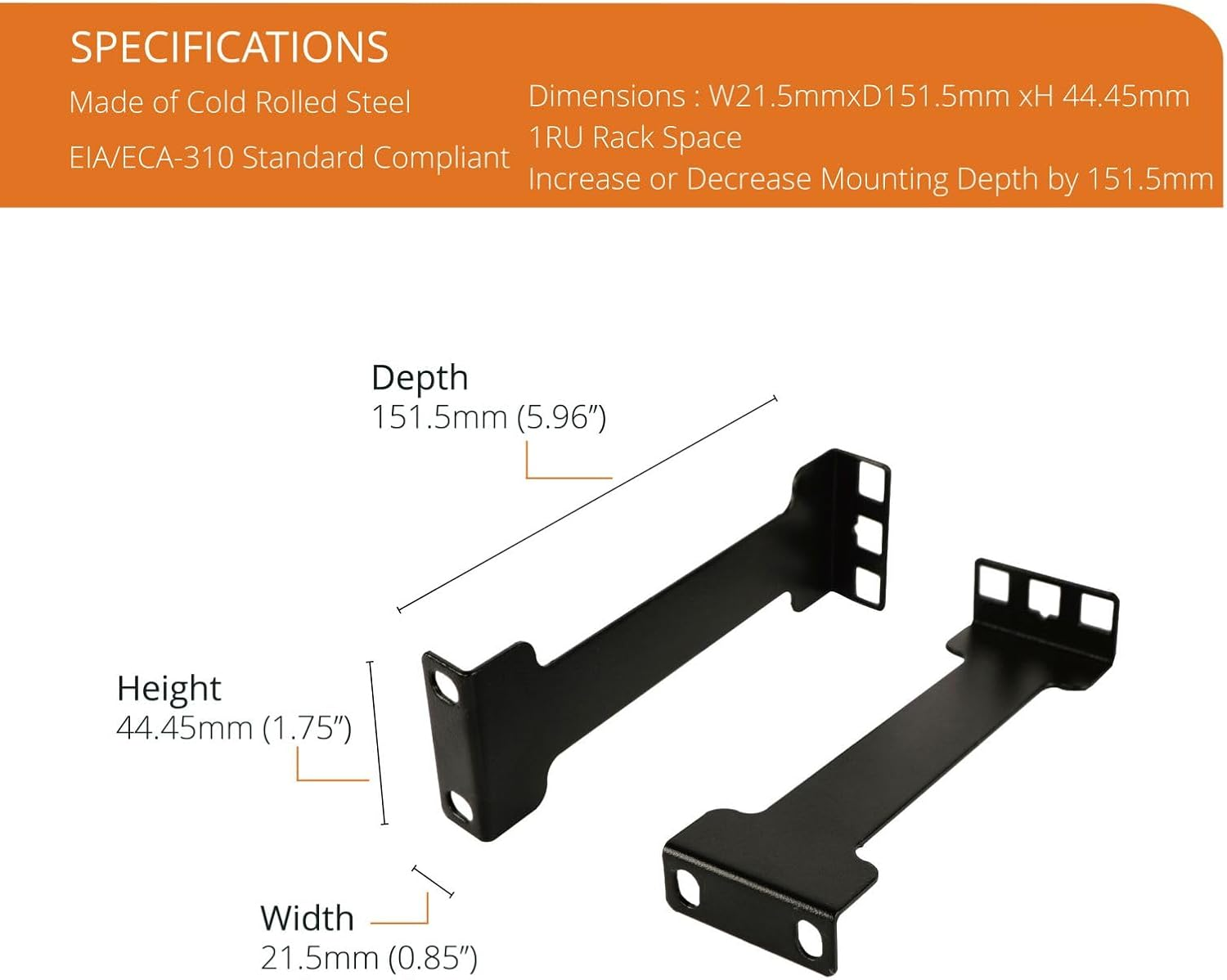 Tecmojo 1RU Server Rack Depth Extender, 152 Mm Recessed Rack Mount Adapter Kit for Network Rack, Standard 19 Inches Open Frame Rack Compatible, Black image number 6
