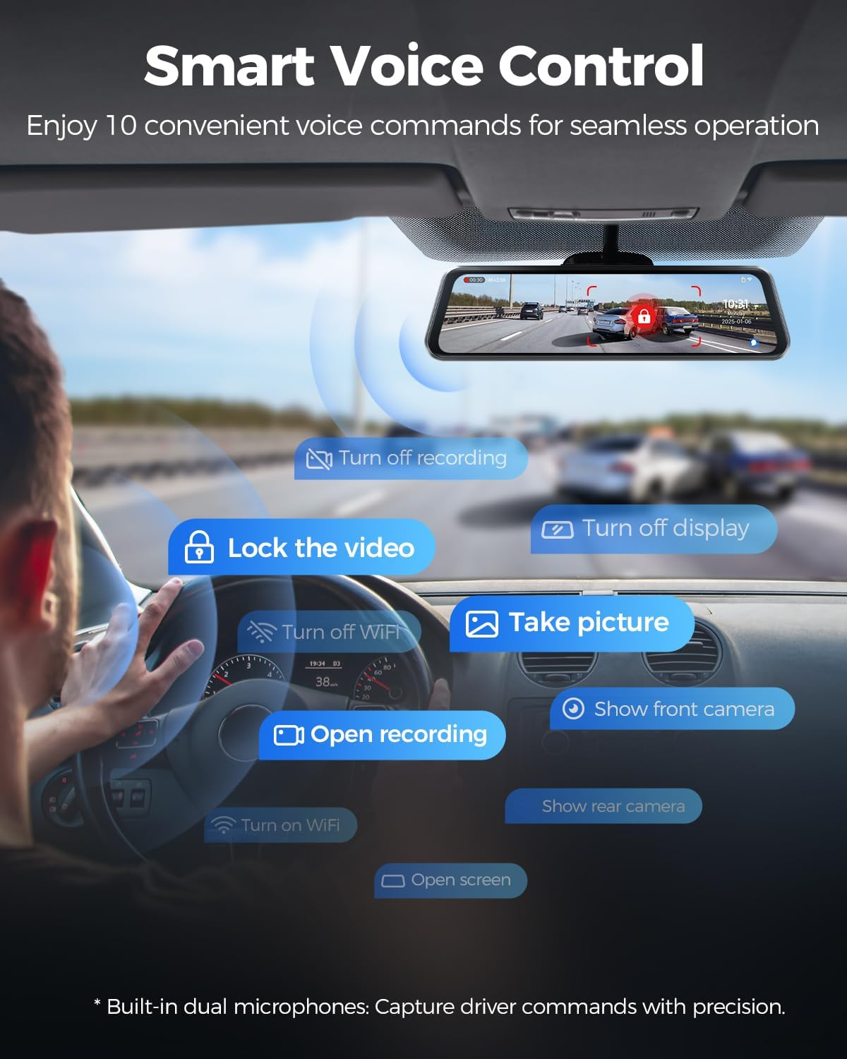 AZDOME PG17 Max 4K+2.5K Mirror Dash Cam with ADAS, BSD and LCA, 12" Rear View Mirror Camera with 5Ghz Wifi and Voice Control, Rearview Mirror Backup Camera Includes 64GB Card, GPS, Parking Monitor image number 3