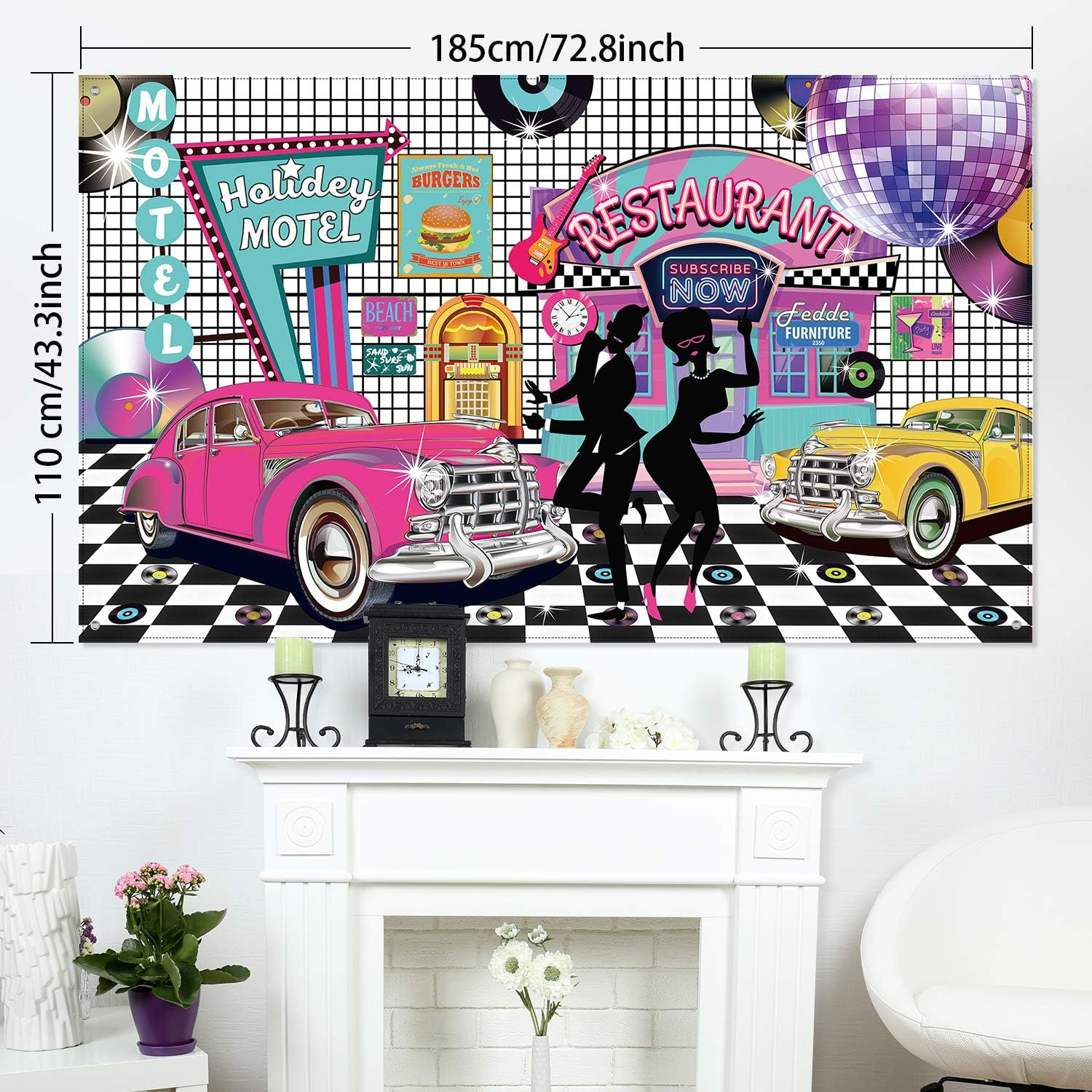 50'S Theme Party Decorations Rock and Roll Party Backdrop Party Banner Classic 50S Backdrop Banner for 1950'S Party Decorations, 72.8 X 43.3 Inch image number 1