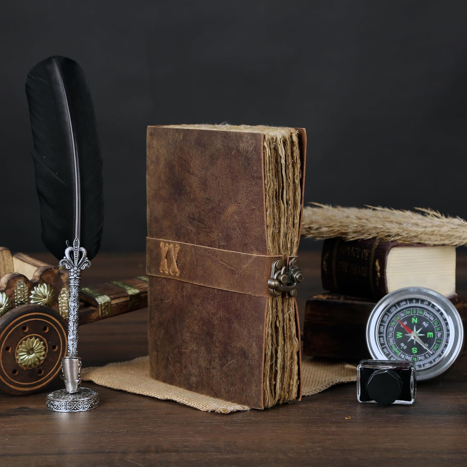 Komal'S Passion Leather Vintage Leather Journal Handmade Buffalo Deckle Edge Paper &ndash; Leather Bound Journal for Women Men Vintage C-Lock Closure Ideal for Writing & Travel for Artists - 7X5 Inches image number 2