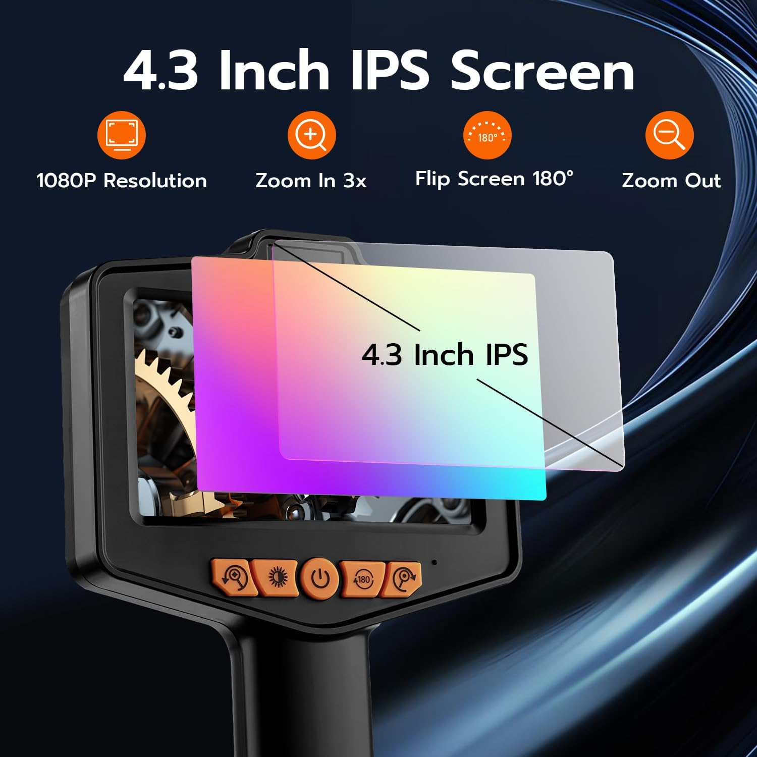 Mcbazel Dual Lens Endoscope Camera with Light,Ip67 Waterproof 4.3" IPS HD Borescope Camera,1080P USB Drain Inspection with 3X Zoom & Adjustable LED for Pipe/Car/Machine image number 1