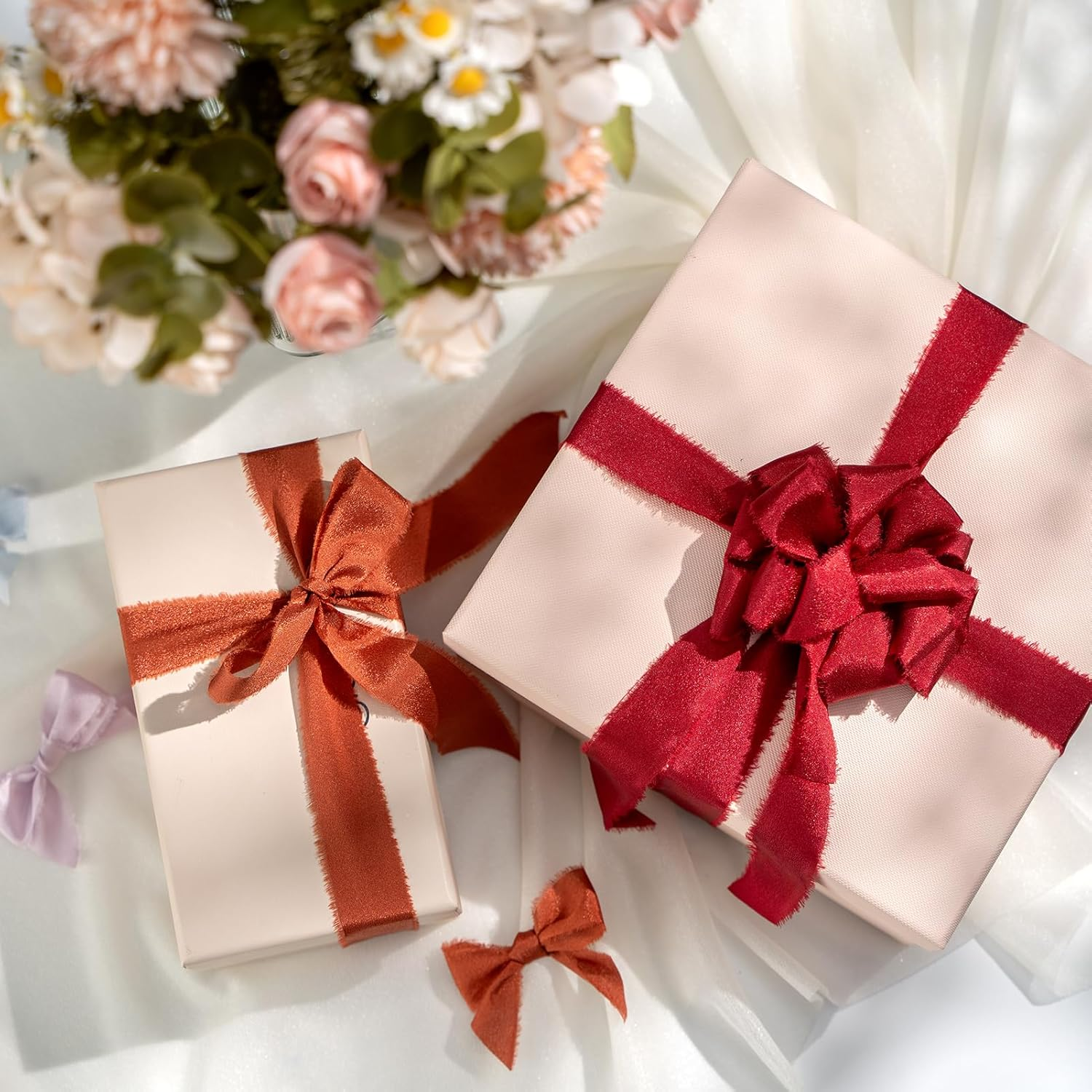 Gift Ribbon Grosgrain Chiffon Ribbon Bow Ribbons Wide Decoration Ribbons for Wedding Valentine'S Day Birthday Gift 3 Rolls 1 Inch X 7 Yd Light Grey image number 1