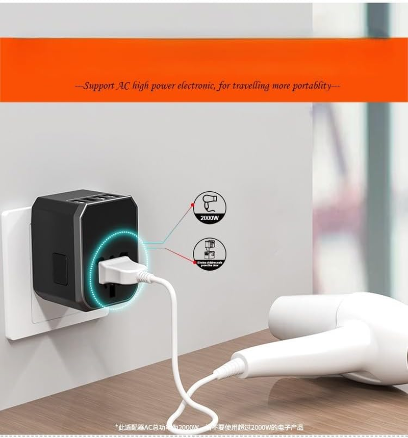 Vortex 788CB 28W World Adaptor 4USB Type C Fast-Charging Multi-Function Conversion Plug Is a Global Plug from European to American Plug image number 4