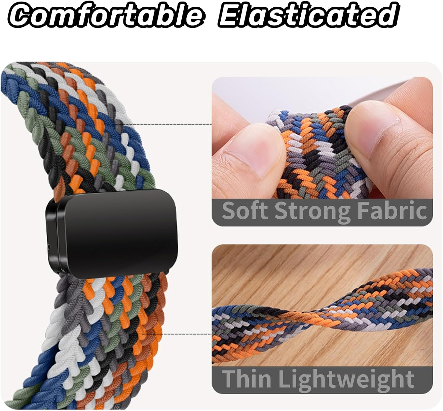 Gratulatio Compatible with Apple Watch Strap 42Mm 41Mm 40Mm 38Mm, Elasticated Magnetic Nylon Strap Band for Iwatch Series 10/9/8/7/6/5/4/SE/SE 2 Men Women Midnight Blue image number 5