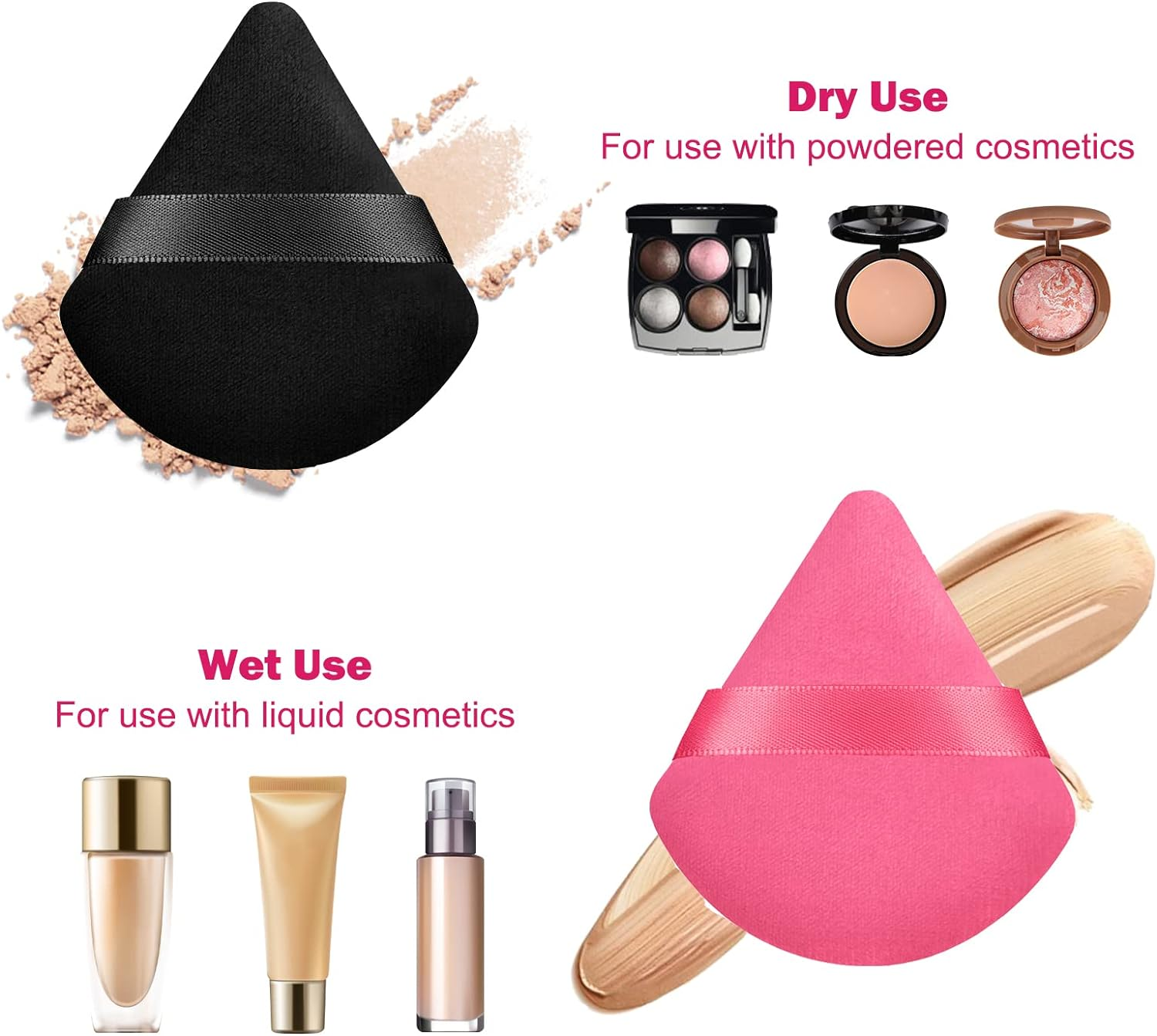 HEYMKGO Powder Puff, 4Pcs Triangle Powder Puffs for Pressed Powder, Velvet Setting Makeup Puff Powder Sponge with Strap, Reusable Wet Dry Dual-Use Face Make up Cosmetics Cleansing Beauty Make-Up Puff image number 1