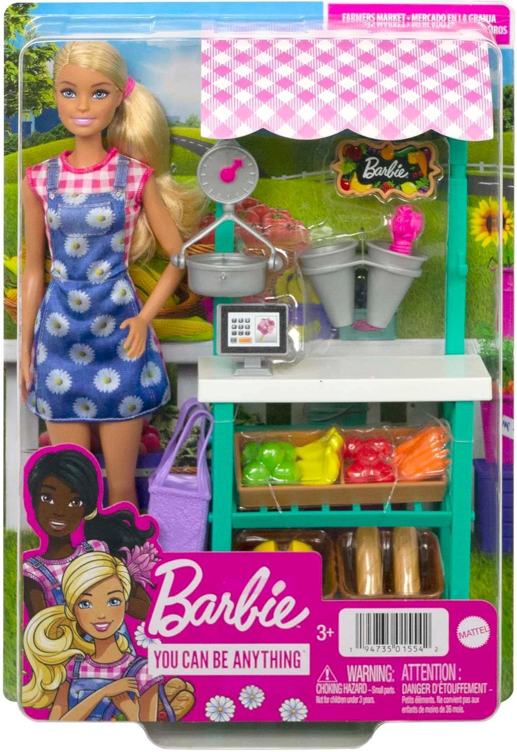 Barbie Farmers Market Playset, Barbie Doll (Blonde), Market Stand, Register, Vegetables, Bread, Cheese & Flowers, Great Gift for Ages 3 Years Old & Up image number 5