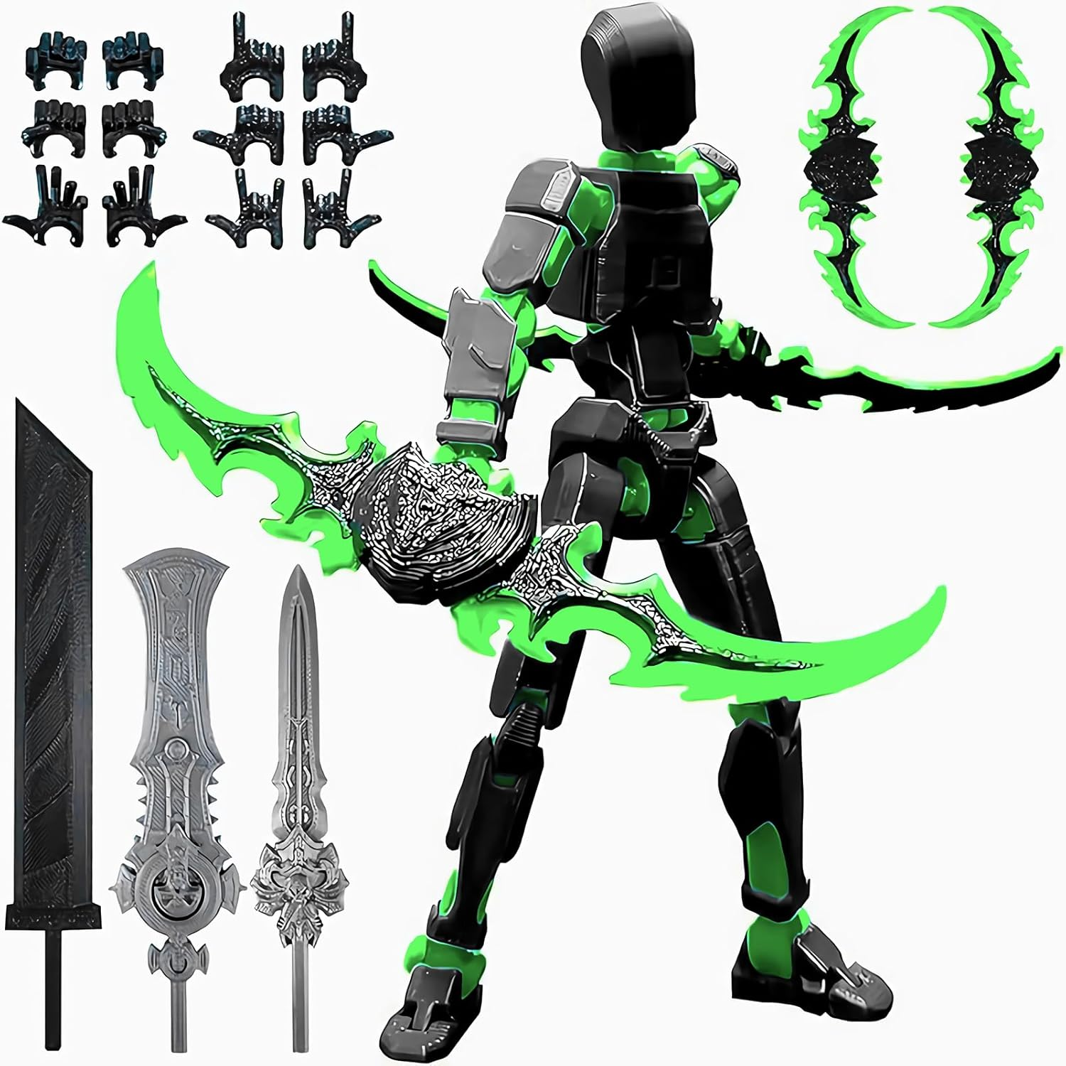 T13 (Assembly Completed) 3D Printed Action Figure,Dummy 13 Robot Action Figure, T13 Collectible Action Figure Articulated, for Collectors Desktop Decorations, Mu&ntilde;eco De Acci&oacute;n (Black Green)