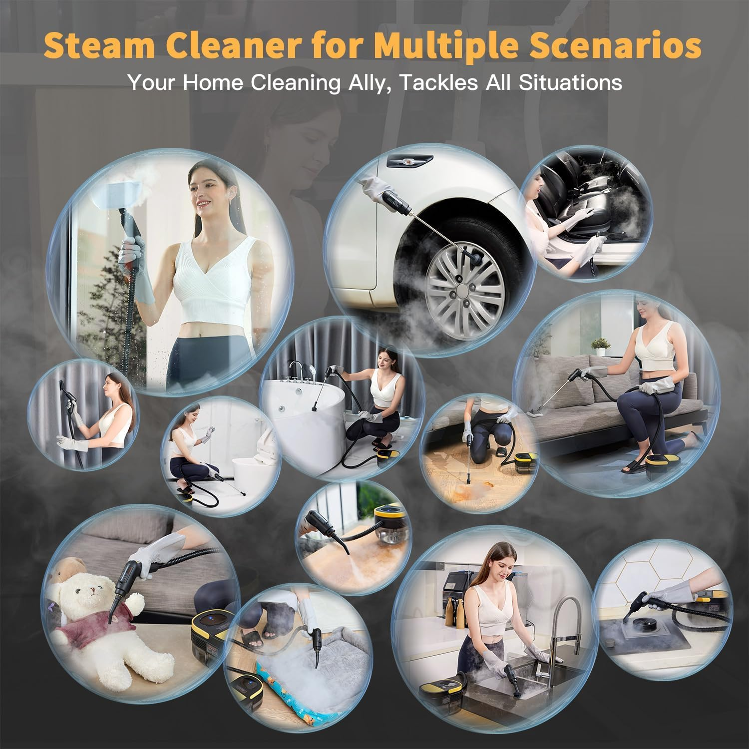 Koeay 1500W Steam Cleaner 3-Level Adjustable Handheld Portable Pressuresteamer Cleaner 15S Heat-Up with 1600Ml Tank & 9 Pcs Accessories, Home Steam Cleaner for Dirt, Grease, Grout, Tile, Floor image number 3