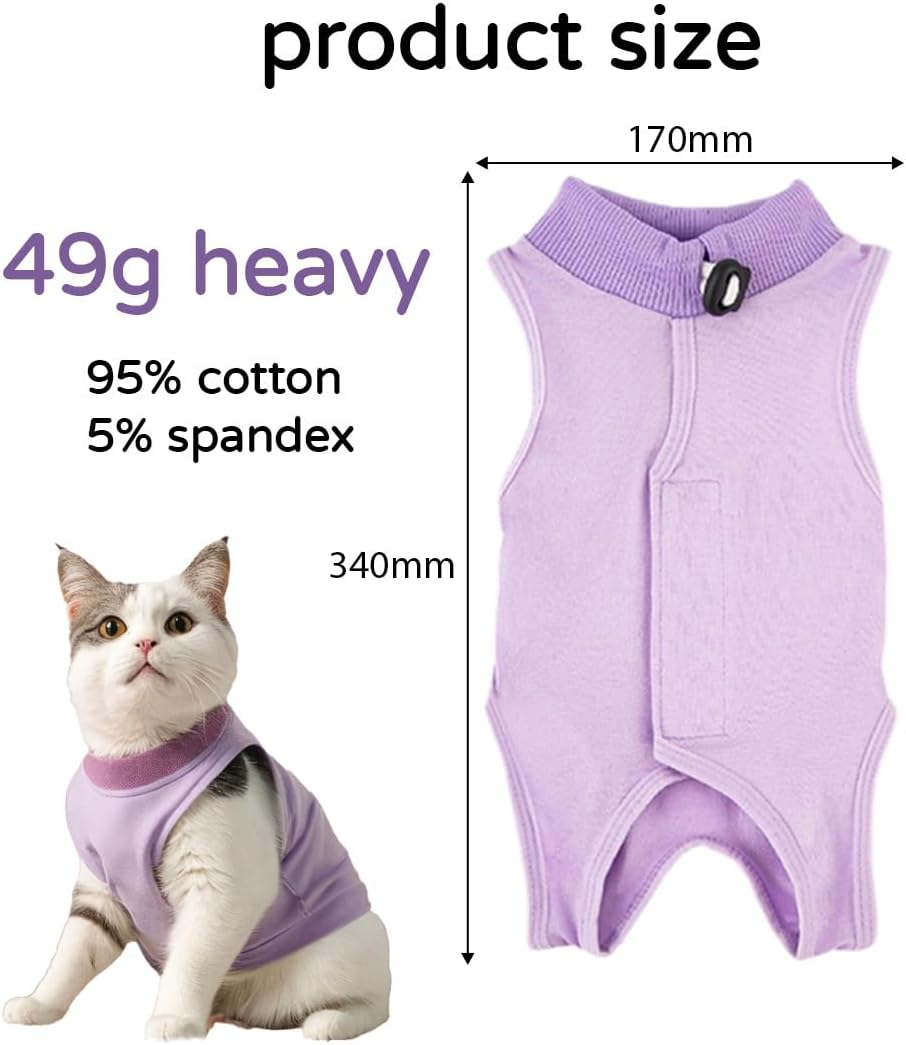 FMYODWU Post-Surgical Neutered/Neutered Cat Jersey, Cat Recovery Suit, Post-Surgical Cat Onesie, E-Collar Replacement for Dogs and Cats for Abdominal Wounds or Skin Disease (M, Purple) image number 2