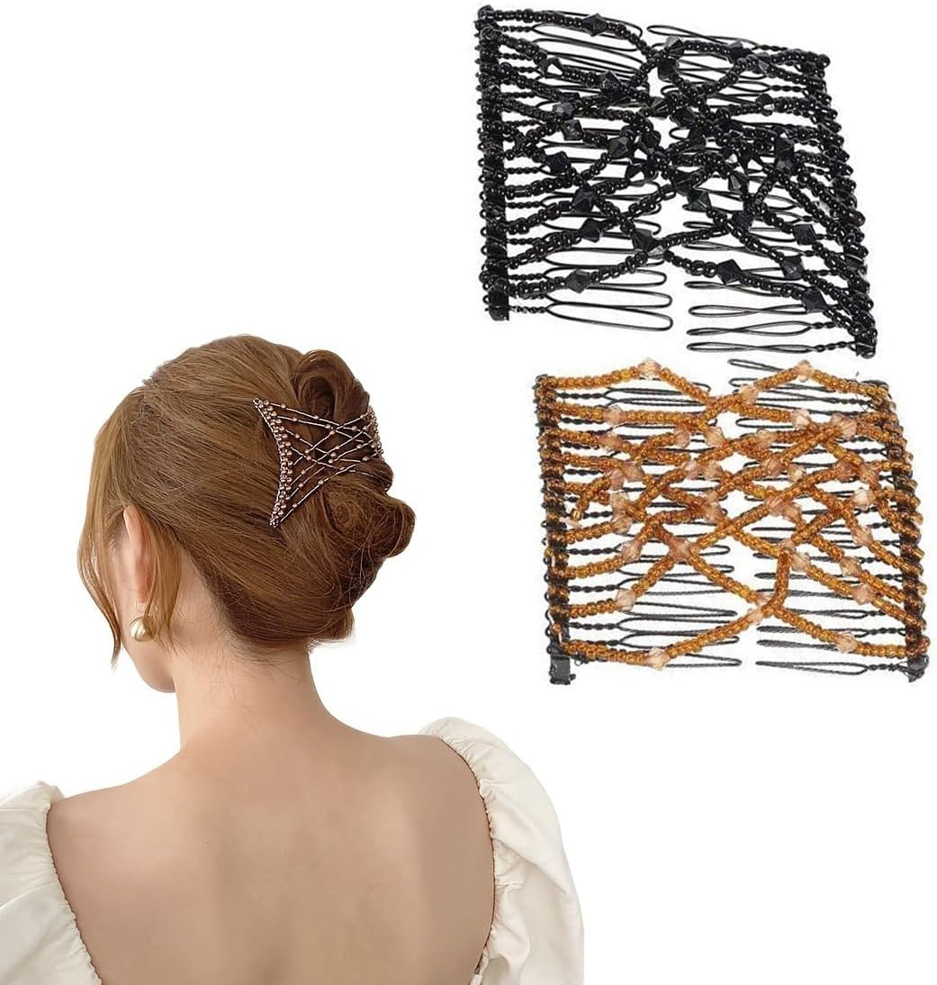 WKRTDY 2 X Magic Hair Comb with Elastic Beads and Double Clips, Elegant Hair Clips for Women, Practical and Trendy Accessories, Ideal DIY Hair Styling Accessories for Women and Girls image number 3