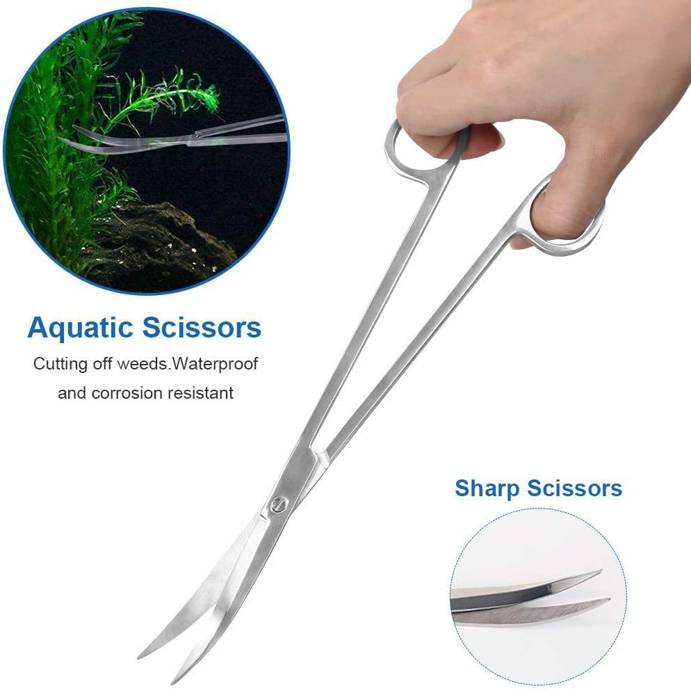 Lukovee Aquarium Tools Kit, 4 in 1 Long Stainless Steel Tweezers Scissor Spatula Multi Functional Aquarium Tank Tool Set for Fish and Aquatic Plants Trim Aquascaping Cleaning & Fish Starter Kit image number 1