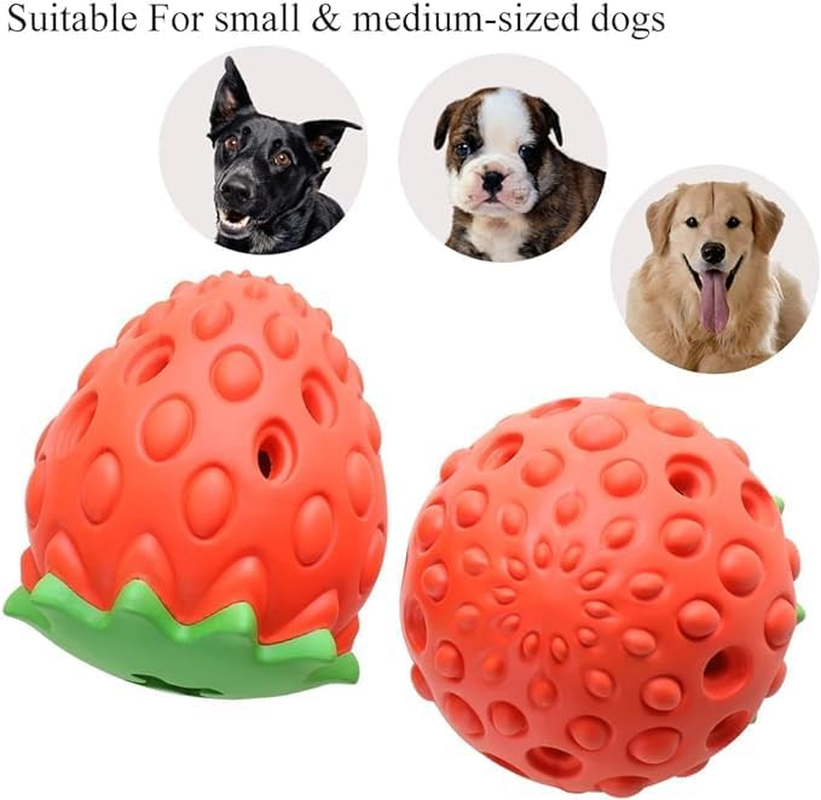 Dog Puzzle Toys Strawberry Shape Dog Chew Toy Teeth Cleaning Toy Interactive Treat Dispensing Chew Dog Toy Slow Feeder Dispenser Durable Natural Rubber Puzzle Toys Dog IQ Mental Stimulation Toy image number 4