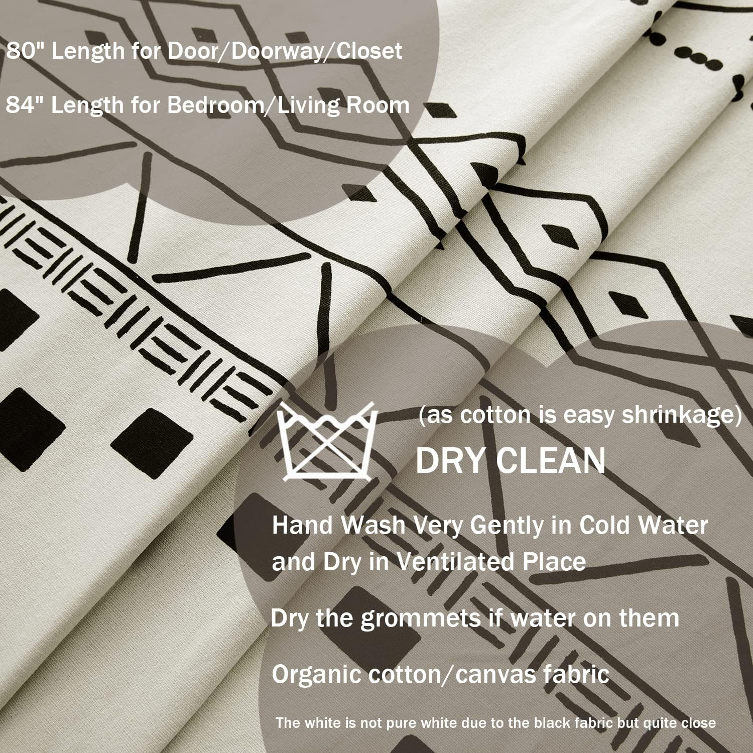 Cream Black Curtains for Living Room,Boho Chic Decor,Single Panel,Semi Blackout/Privacy,Accordion Door Curtain for Bedroom Doorway Balcony Interior Shower Bifold Door,80 Inch Length,Natural Beige image number 5