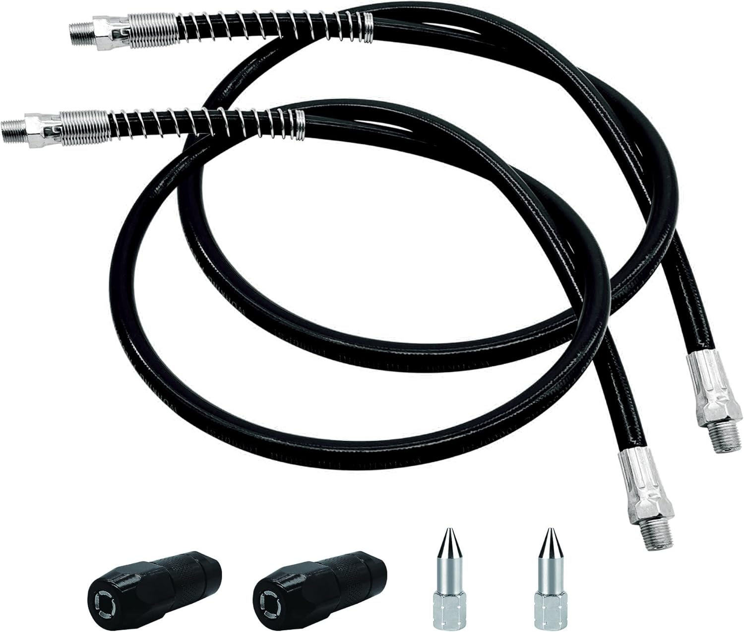 39In 6-Piece Grease Gun Hose Kit, Grease Gun Accessories Set Includes 2Pcs 39" Flex Grease Hose Extension, 2Pcs 4-Jaw Standard Grease Couplers and 2Pcs Sharp Nozzles (1/8" NPT)&hellip; image number 2