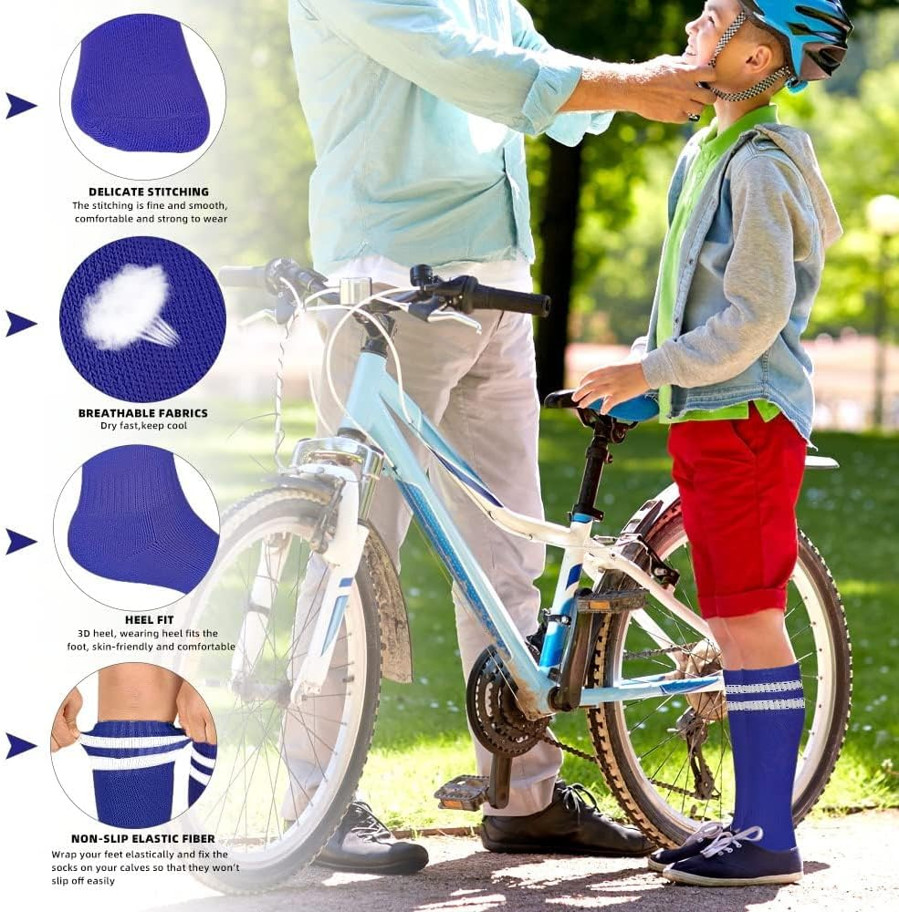 3 Pairs Knee High Soccer Socks Athletic Sports Team Socks for 7-12 Years Old Youth image number 1