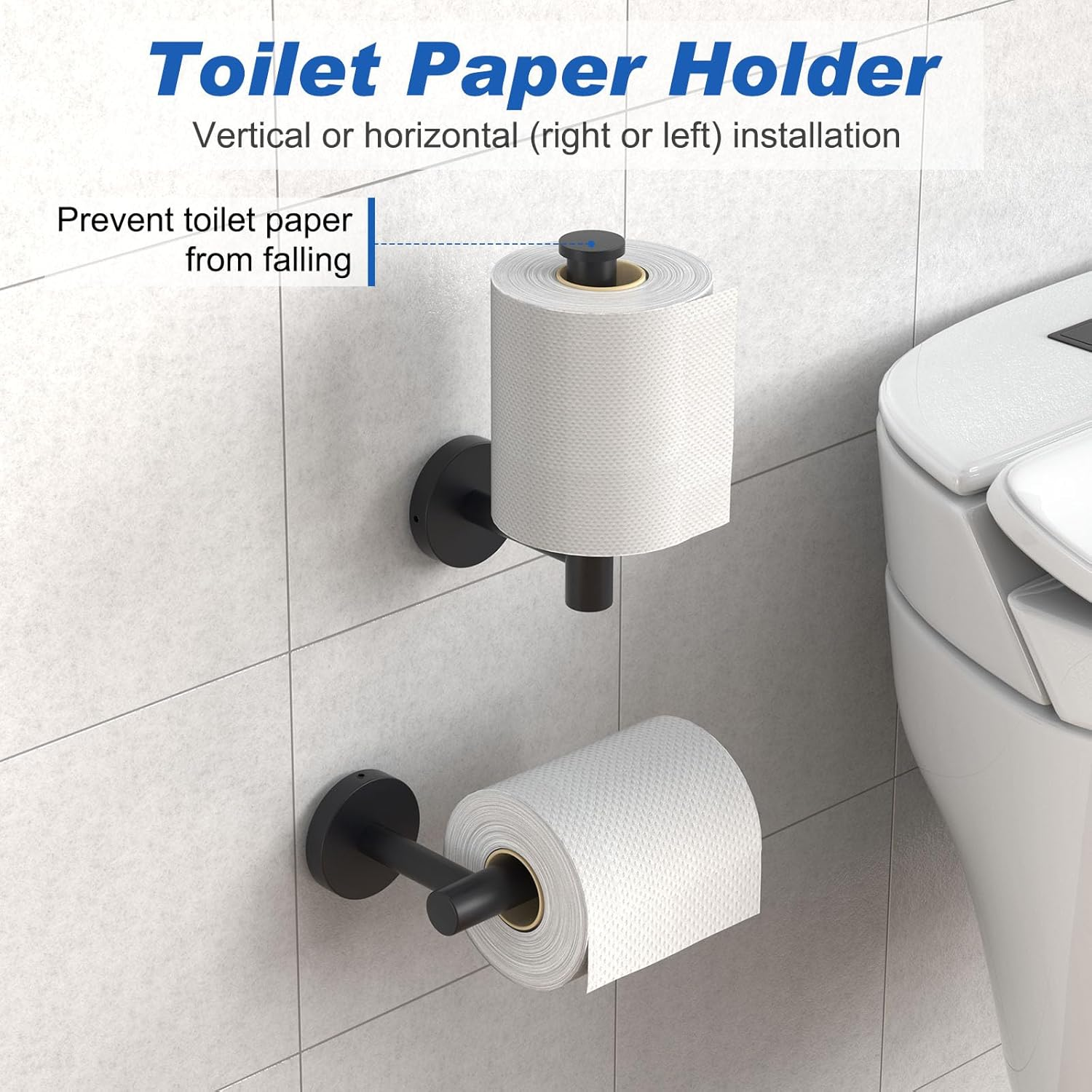 Bluefire 12-Piece Bathroom Hardware Set, Wall Mounted Bathroom Accessories Set Towel Bars for Bathroom Towel Holder Set with 2 Paper Tower Holders 2 Towel Bars 4 Adhesive Hooks 4 Towel Hooks(Black)