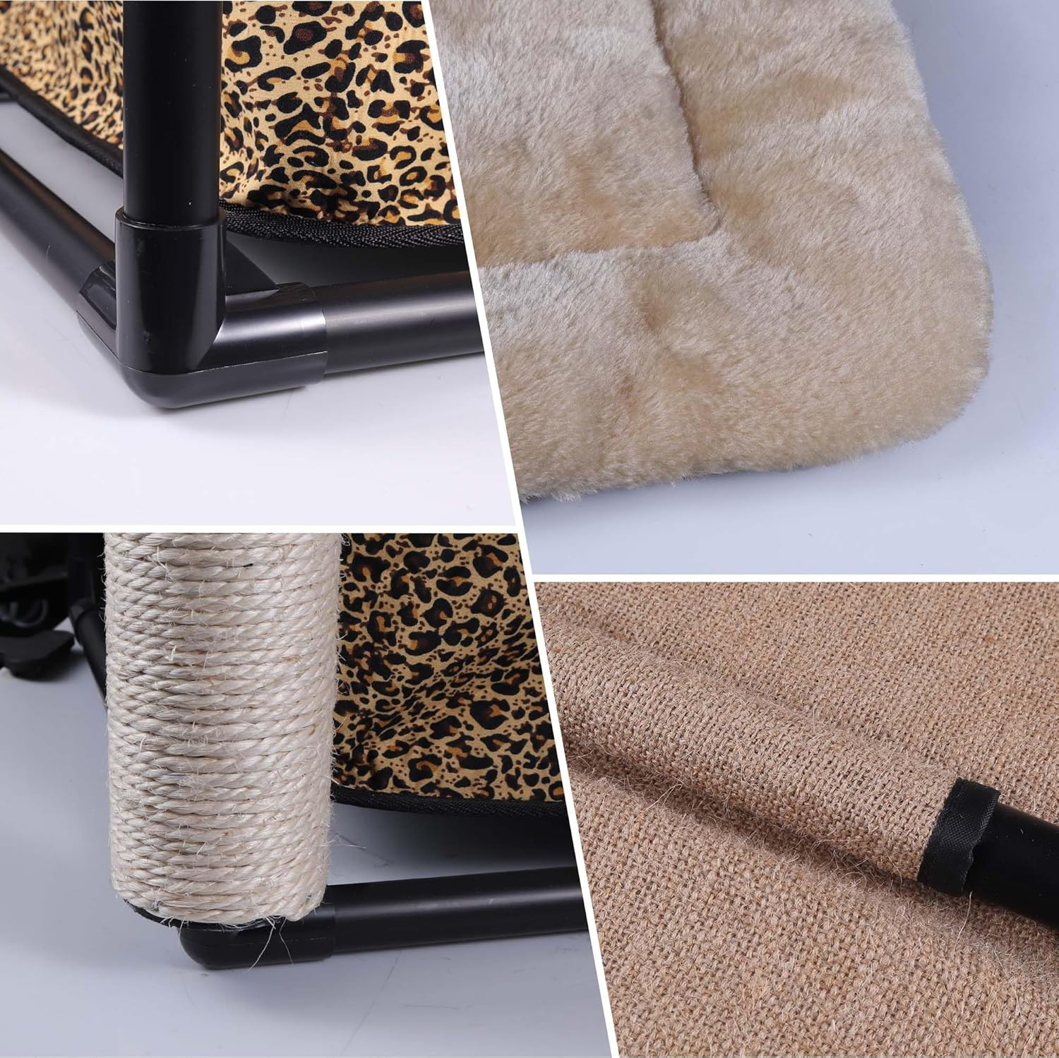 Goetland PVC Modern Cat Condo House Tree Medium Tower Bed Scratching Post Climber with Peek Hole and Dangling Ball for Kitty Indoors Leopard image number 1