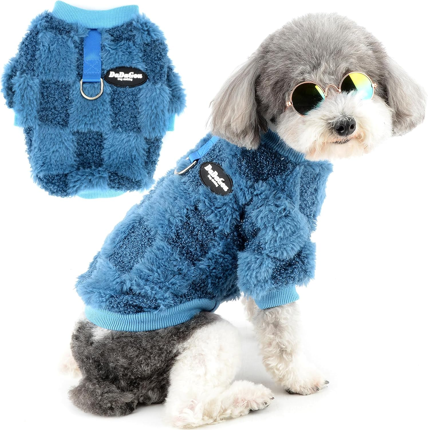 Zunea Small Dog Jumpers with D-Ring Fuzzy Sherpa Fleece Winter Sweater Coats Soft Warm Pullover Puppy Clothes Cold Weather Jackets Pet Dogs Girl Boy Sweatshirt Apparel for Chihuahua Yorkie Blue S