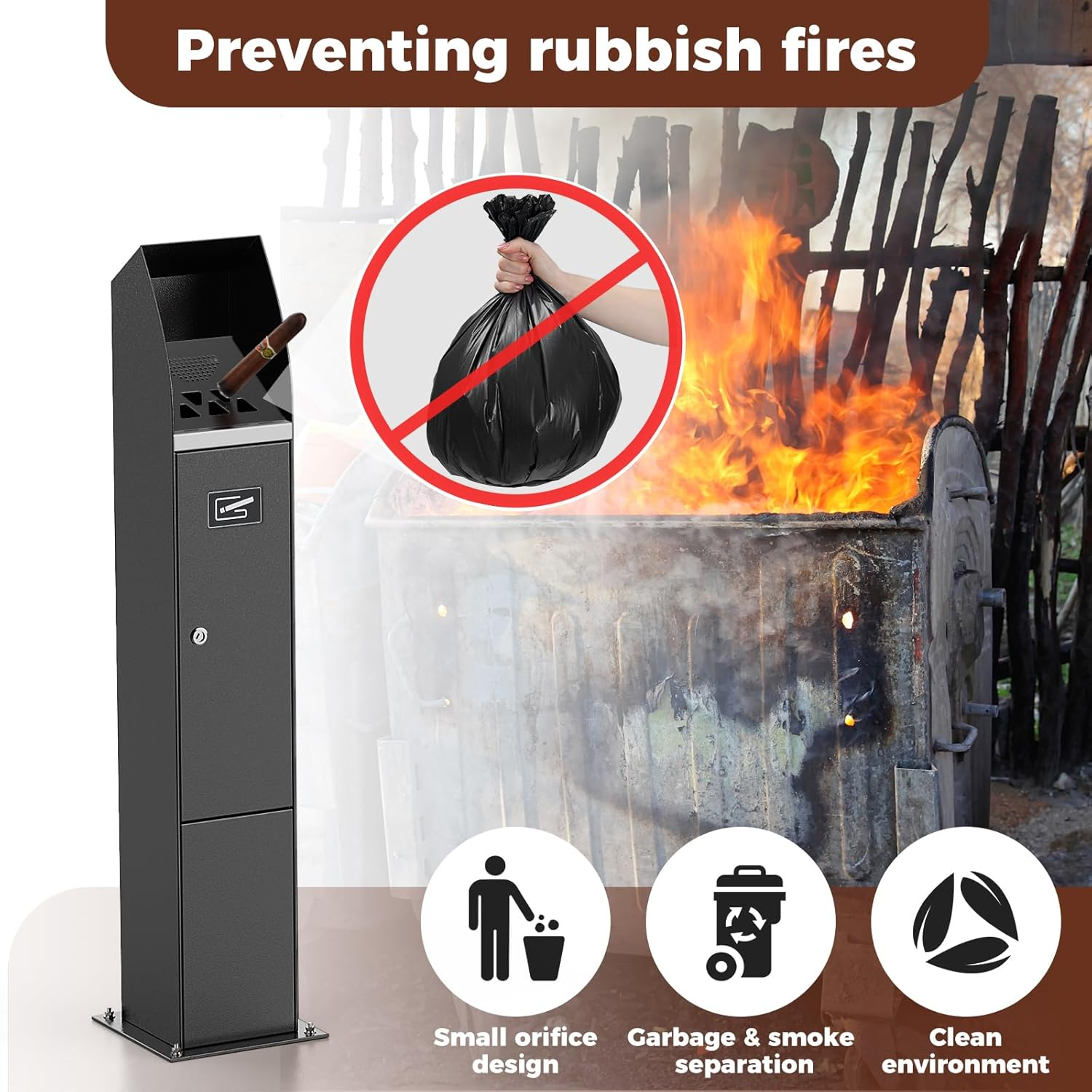 Standing Cigarette Bin,Outdoor Standing Ashtray, Stand up Ashtrays for Outside, Cigarette Ashtray, Smokers Outpost for Use outside of Commercial Office,Restaurants, Bars. image number 3