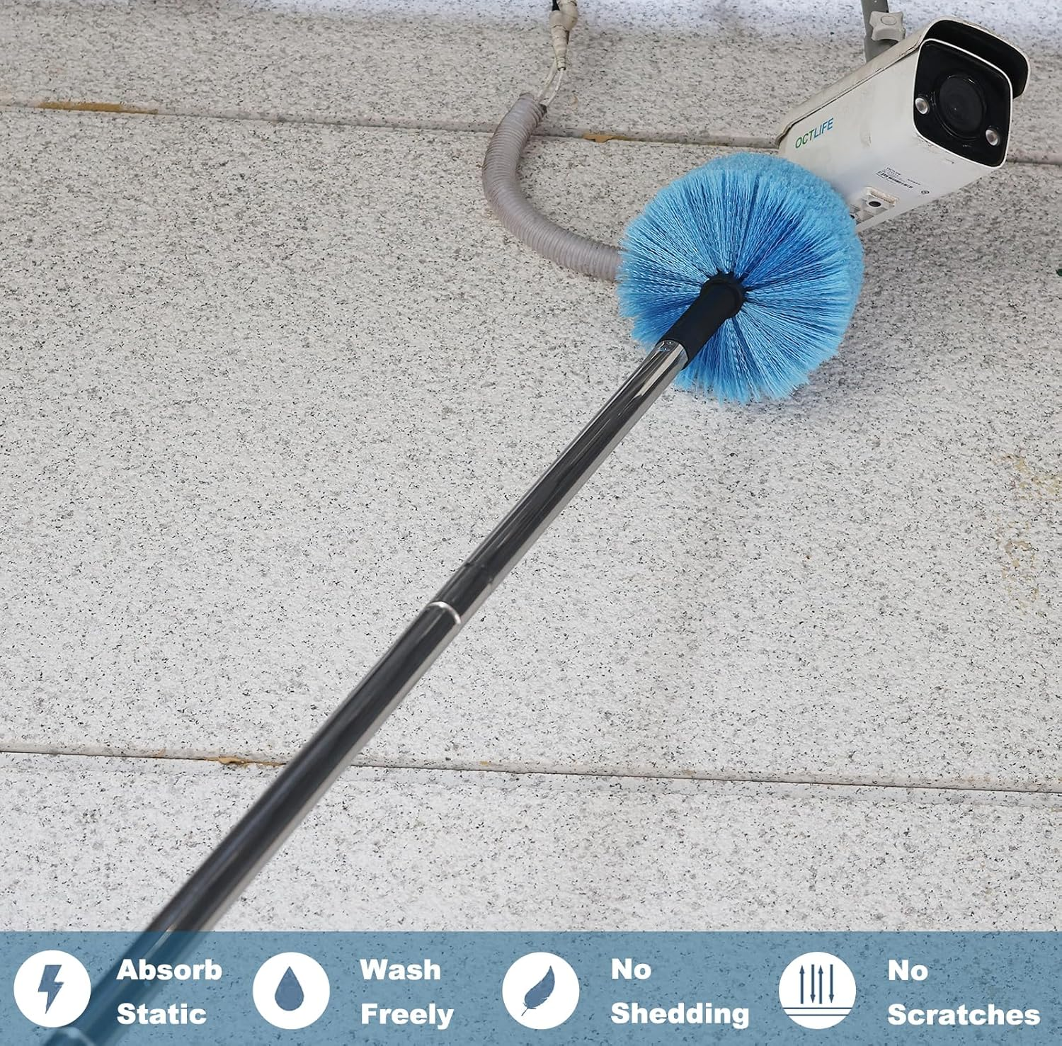 Cobweb Duster Head Brush-Twist-On Spider Web Brush for Outdoor & Indoor Web Cleaning // Fits Standard Acme Threaded Poles // Cobweb Duster Brush Head Only-Blue (1) image number 3