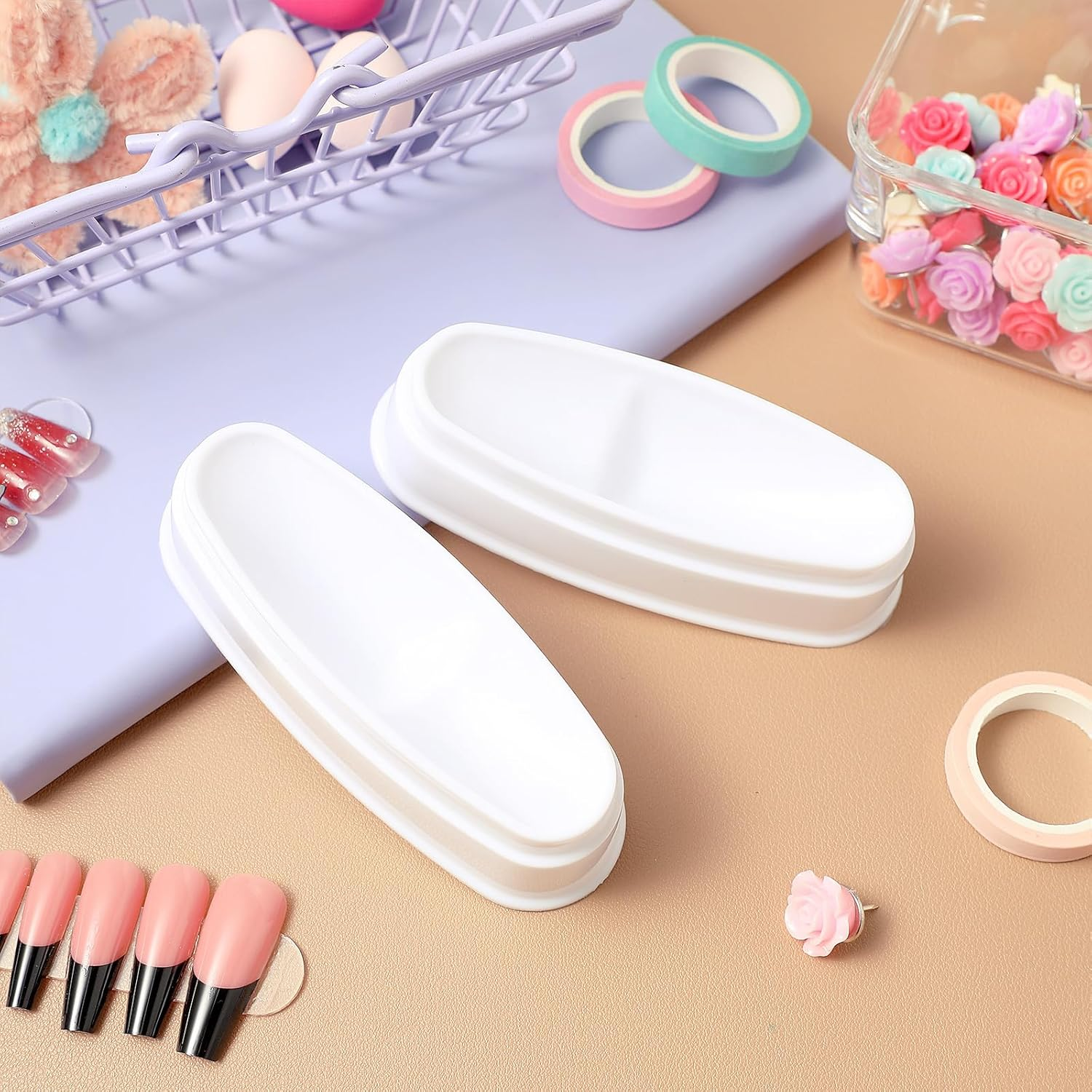GOOHOCHY 3Pcs French Style Nail Powder Storage Boxes Lightweight Plastic Dipping Powder Holders for DIY Manicure Nail Art Accessories at Home image number 2