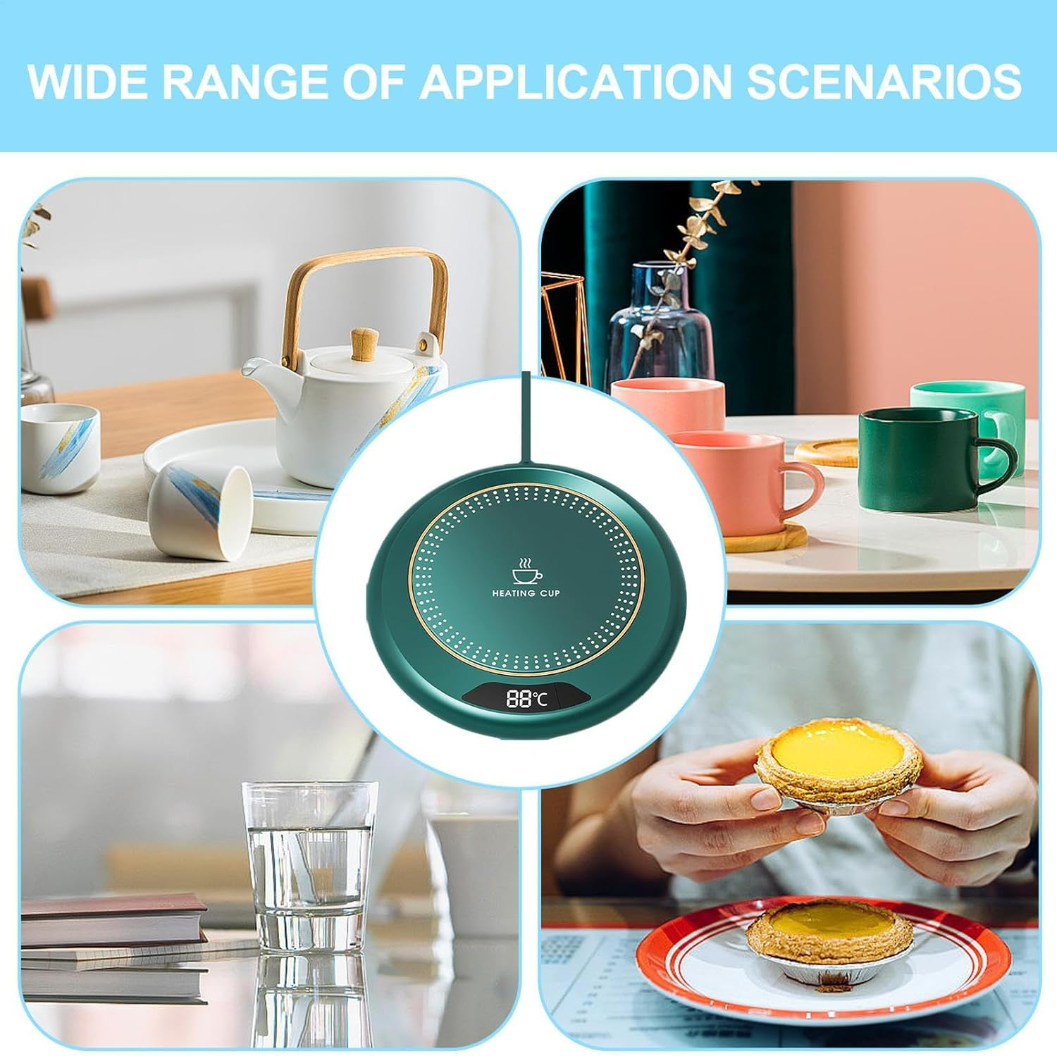 Mug Warmer | 3 Levels Temperature Smart USB Heating Coaster 20W,Electric Warming Device for Kitchen Table Bar Housewarming Dining Room Food Candle Tea Milk - Pink image number 6