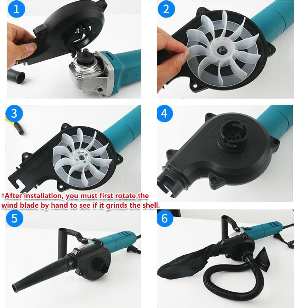 AIMALL Angle Grinder to Hairdryer Converter, Powerful Suction & Blower Tool Accessory, High-Efficiency Dust Removal, Quick Attach 13.7"X4.9" image number 6