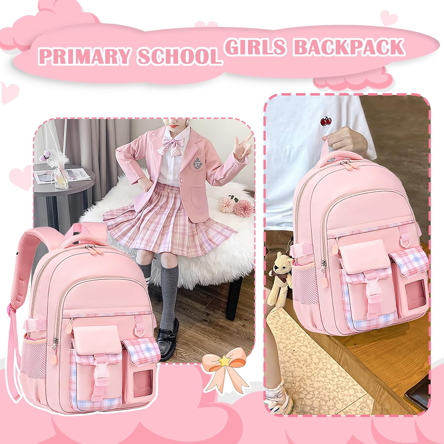 Lifelix School Backpack for Girls Kids Cute Pink Bookbag for Elementary Middle Schoolbag Backpacks Ages 6-14 image number 3