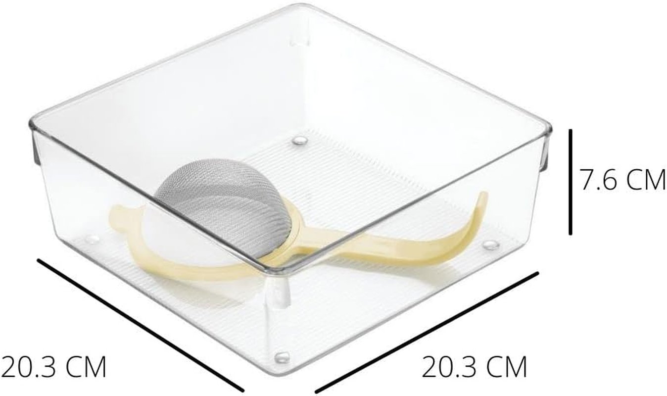 Interdesign Linus Kitchen Drawer Organizer for Silverware, Spatulas, Gadgets - 8" X 8" X 3", Clear