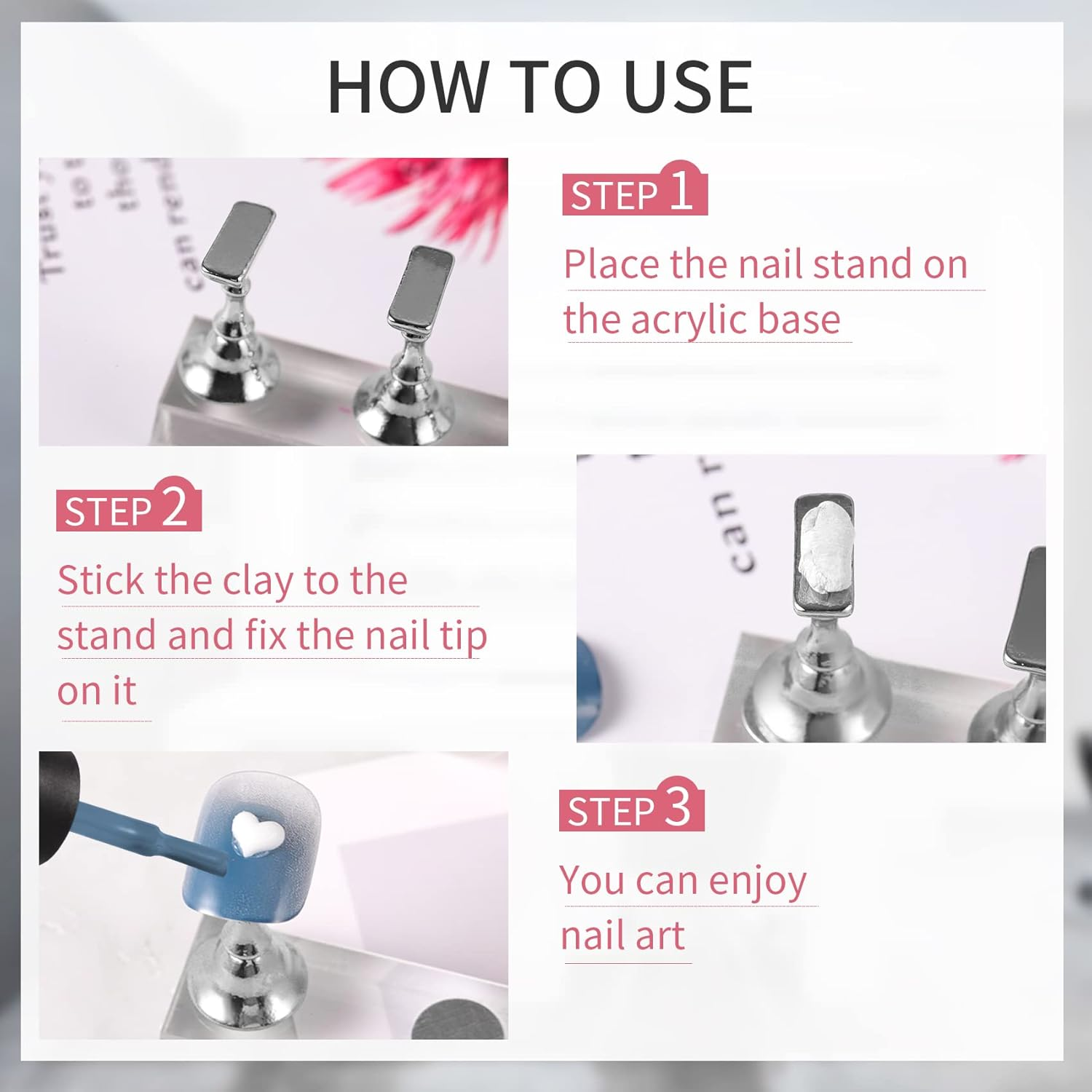 Annhua Nail Holder for Painting Nails Magnetic Nail Holder Practice Nail Hand, Nail Stand for Press on Fake Nail Holder Acrylic Nail Stand for Nail Display - Silver image number 3