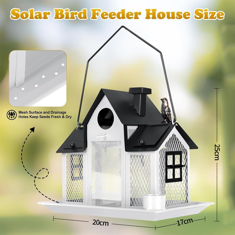 Creative House Metal Courtyard Hummingbird Squirrel Bird Feeder Outdoor Balcony Hanging Courtyard, Large Capacity Metal Wild Bird Feeder Squirrel Proof for outside Decoration,Superise for Bird Lovers.