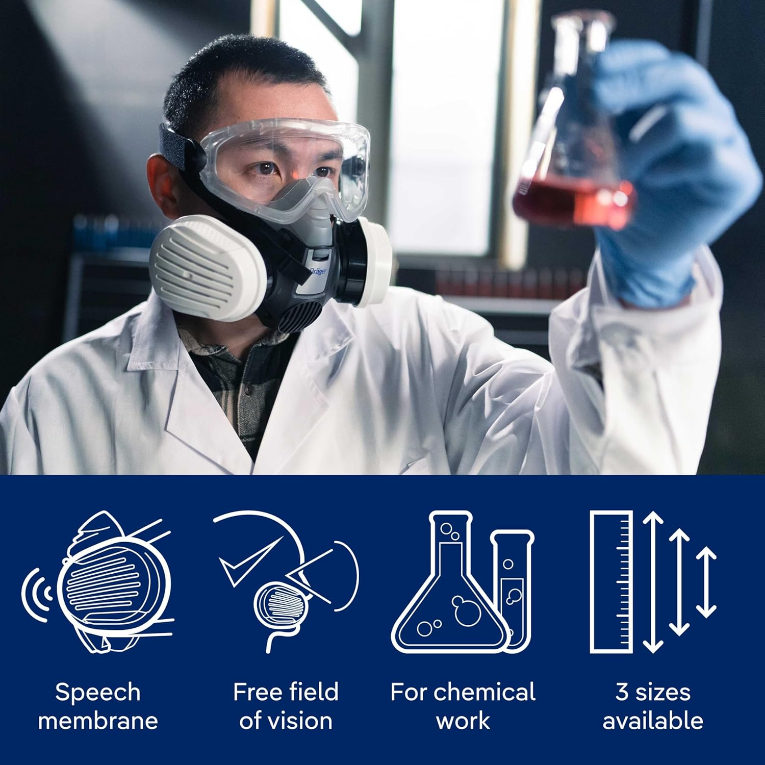 Dr&auml;ger X-Plore 3300 Chemical Half Mask Respirator Set with 2X ABEK1 Hg P3 RD Filters for Chemical Work, Toxic Gas & Organic Vapours | Size L