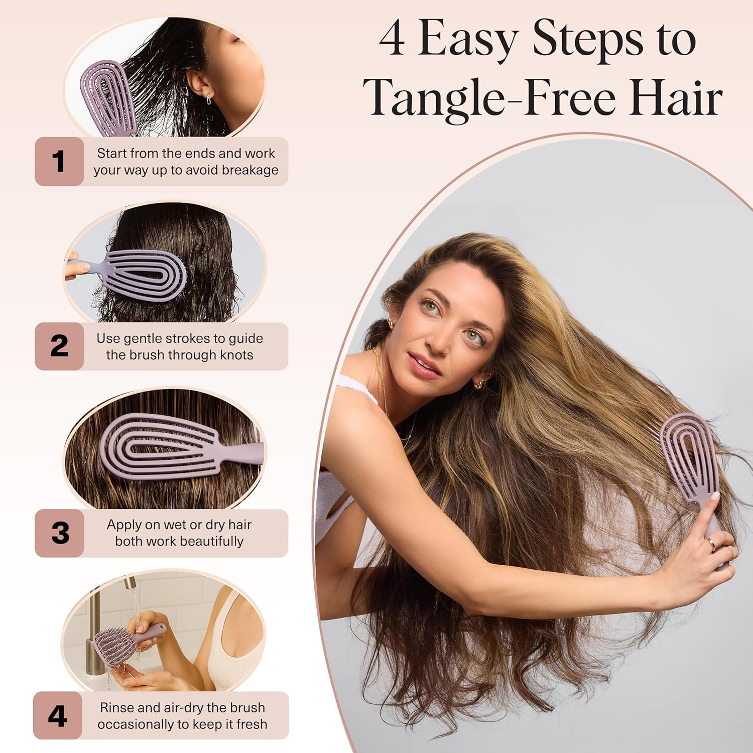 Kitsch Detangler Brush &ndash; Flexible Curly Hair Brush for Women, Men & Kids | Detangling Hairbrush with Bendable Frame and Ultra-Smooth Bristles for Wet or Dry Strands - Soft Violet - Soft Violet image number 3