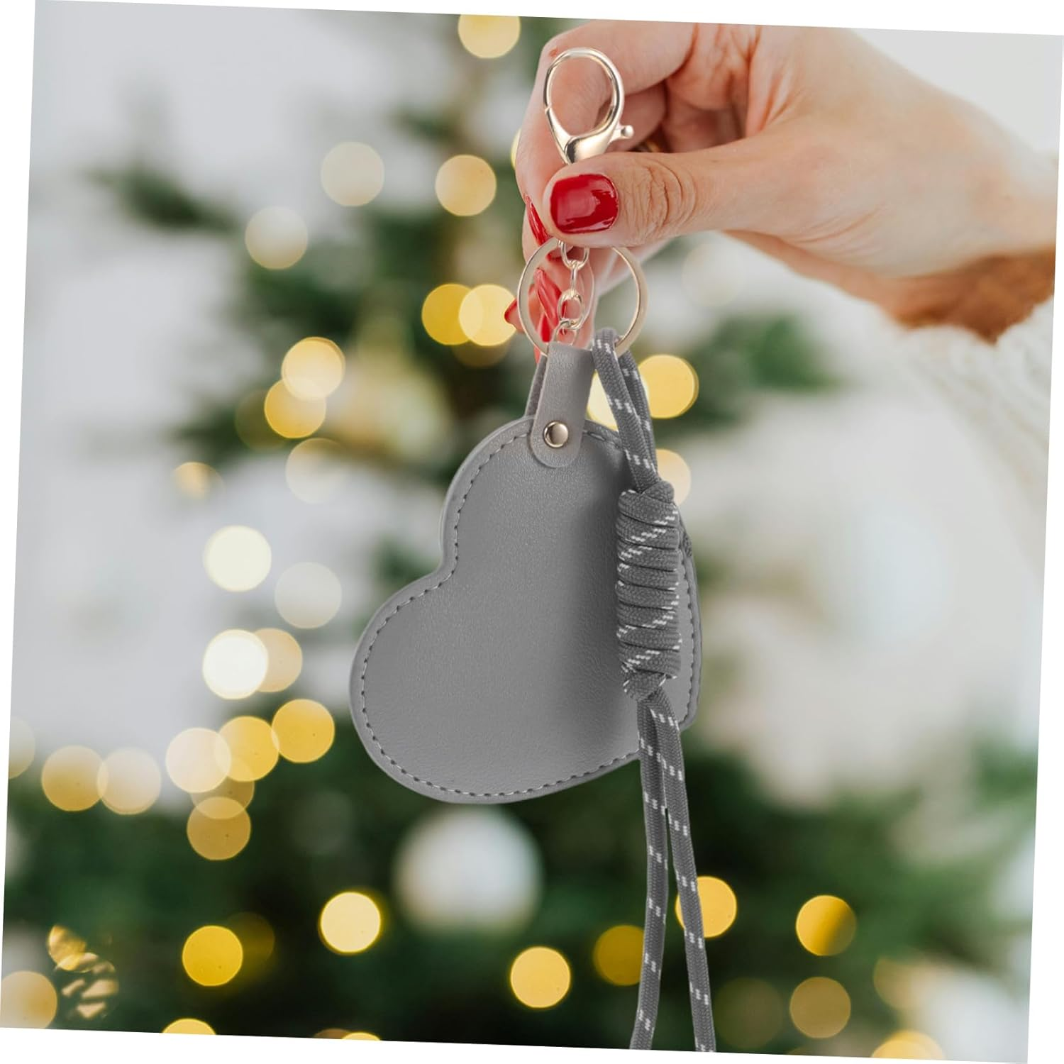 BELLIFFY 2Pcs Heart-Shaped Compact Mirrors with Rotation Portable Mini Pocket Makeup Mirrors with Stylish Wristlet Keychain Travel Purse Accessories for Women Lightweight and Gray Design image number 5